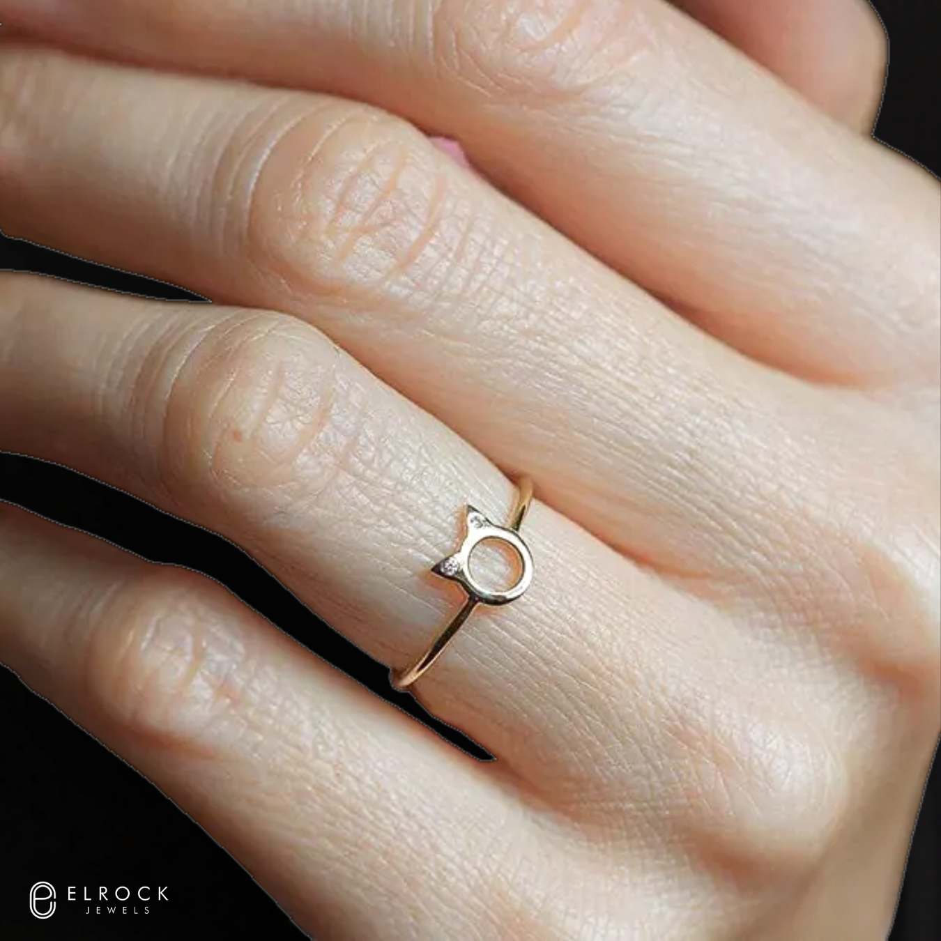 14K Solid Gold Minimalist Diamond Kitty Ring for Women | Minimal Stacking Ring