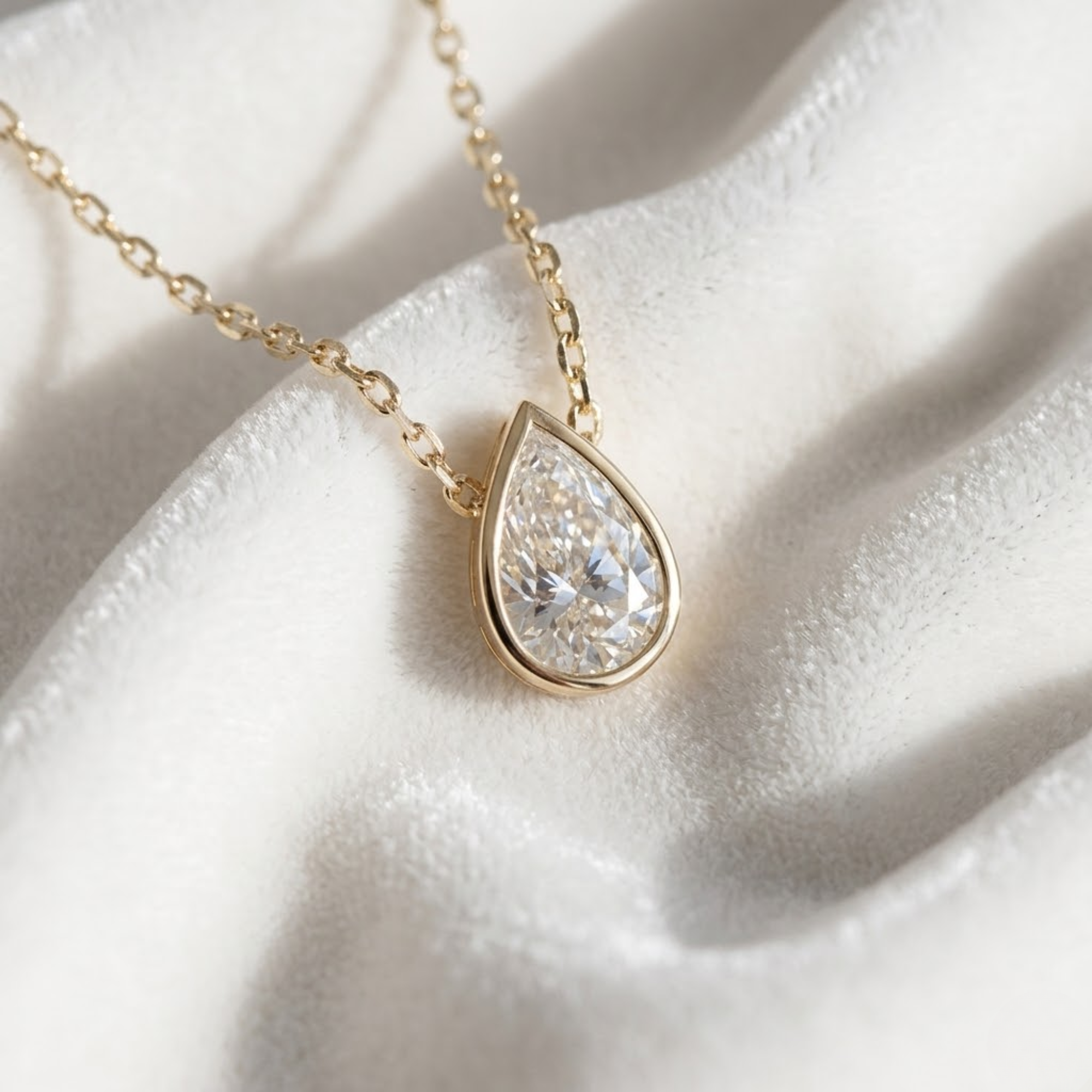 14K Gold 1CT Pear Shape Bezel Set Solitaire Diamond Pendant