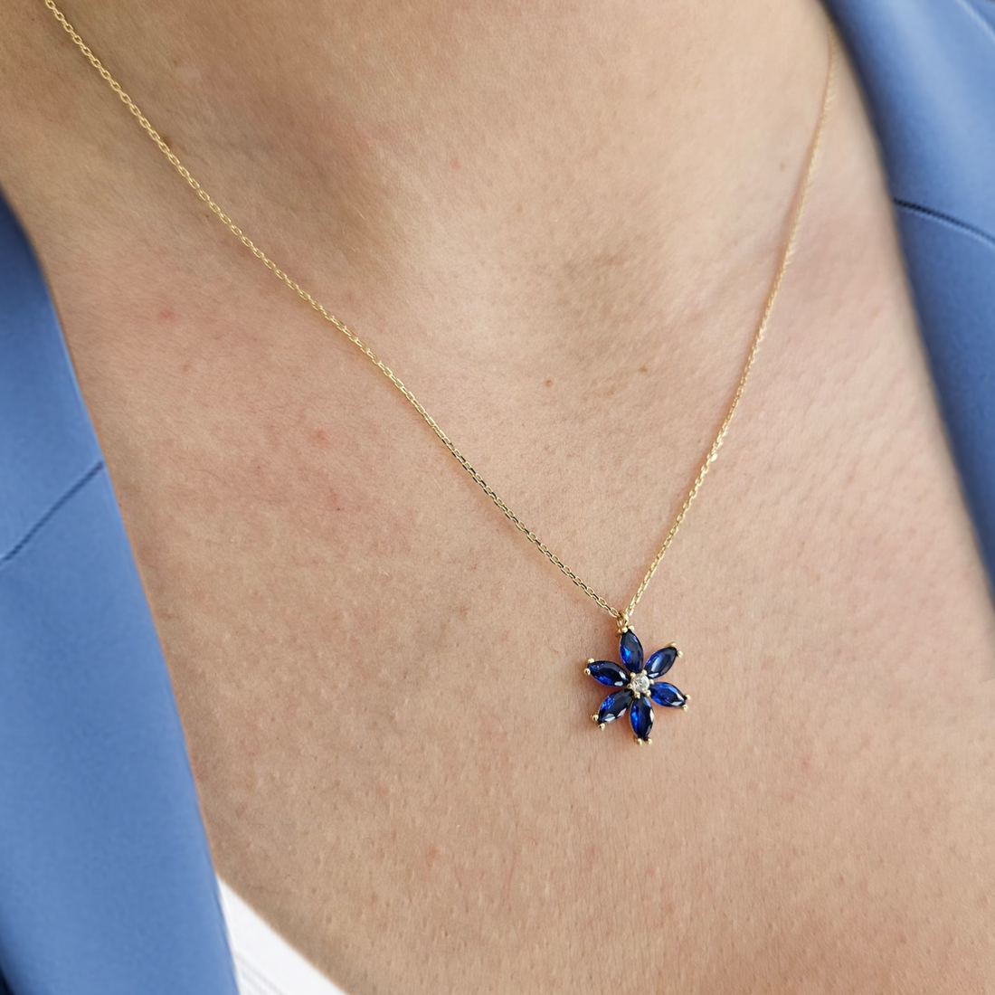 0.06 CT September Birthstone Flower Necklace