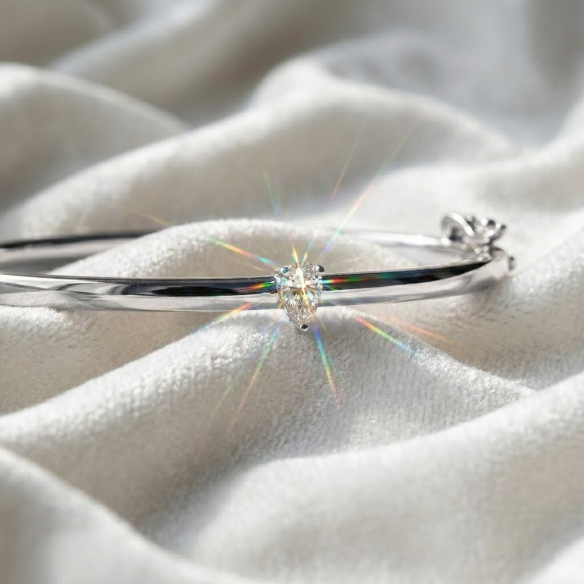 14K Gold Minimalist Pear Shape Solitaire Bangle