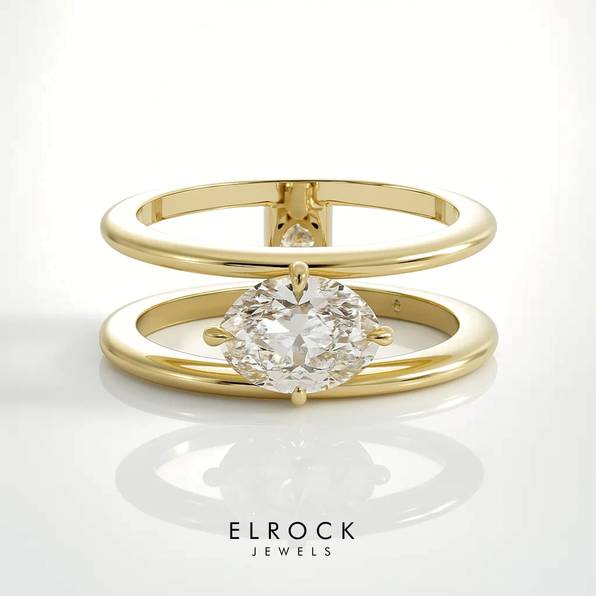 14K Solid White gold Stacking Double band Engagement Ring, Lab Grown Diamond Solitaire Ring  enhancer