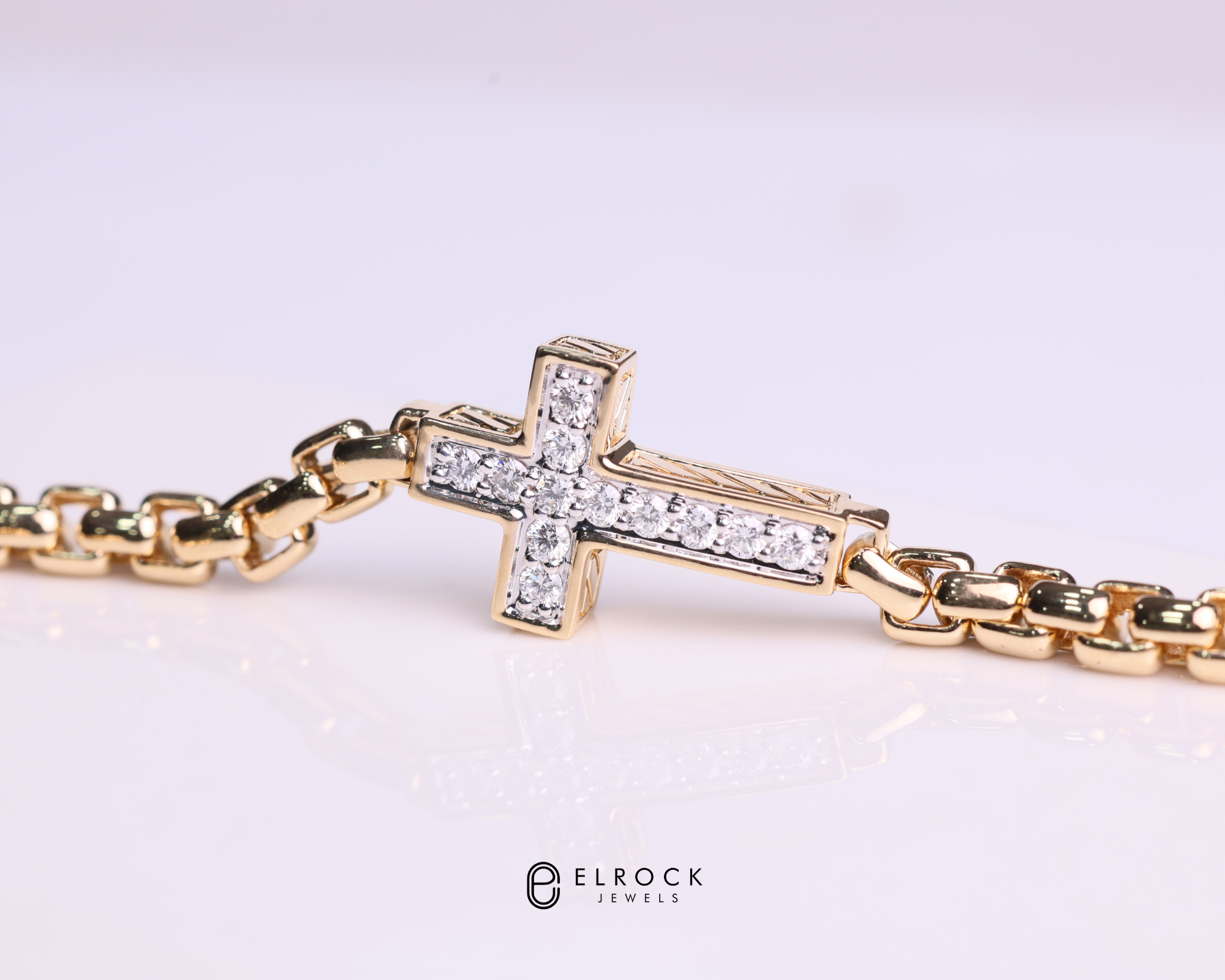 14K Solid Gold Diamond Cross Bracelet