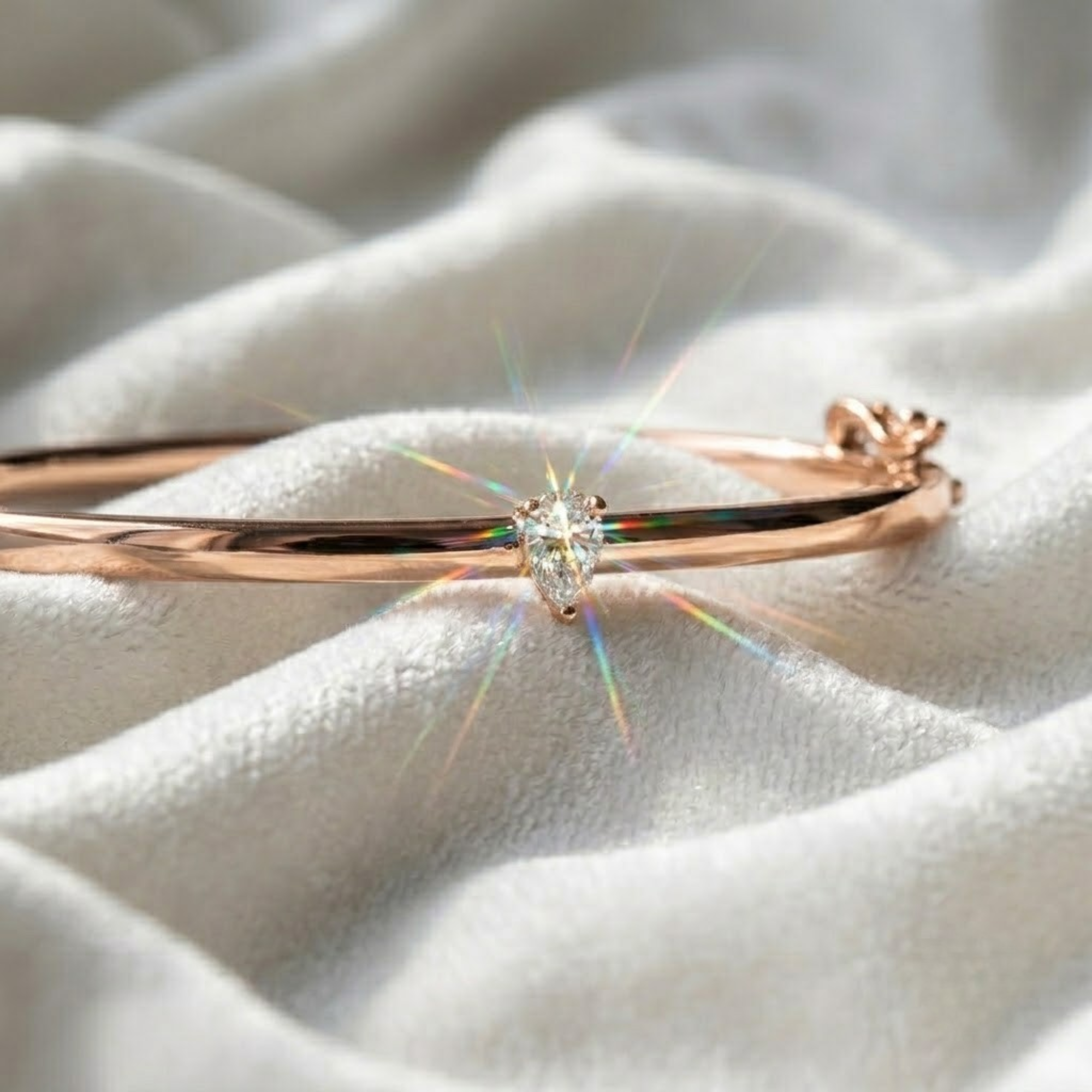 14K Gold Minimalist Pear Shape Solitaire Bangle