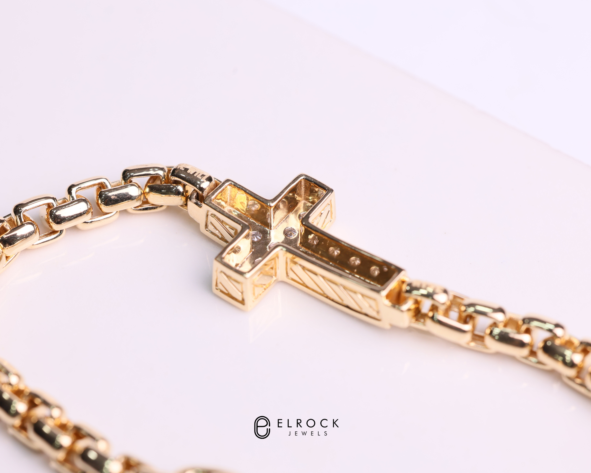 14K Solid Gold Diamond Cross Bracelet