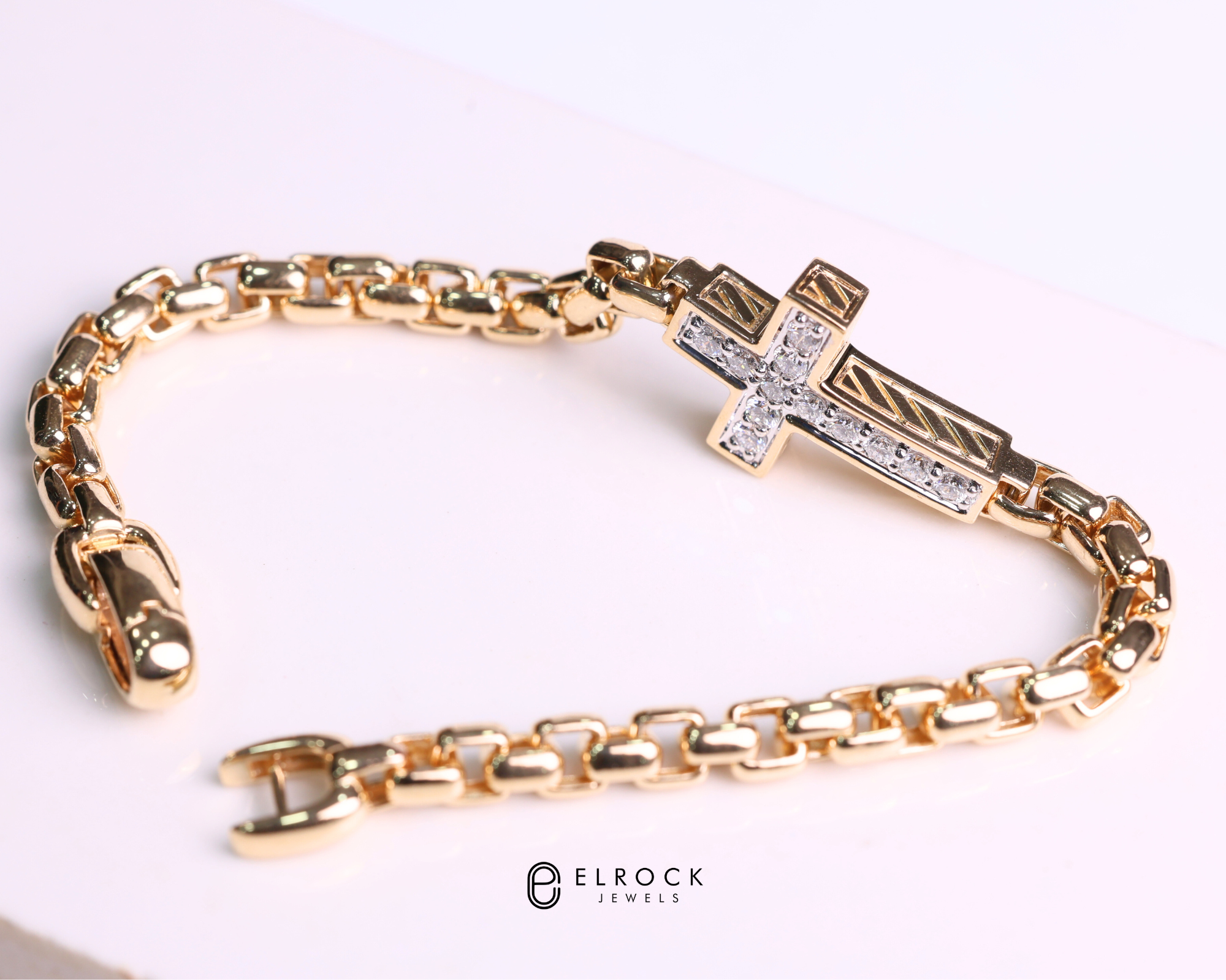 14K Solid Gold Diamond Cross Bracelet