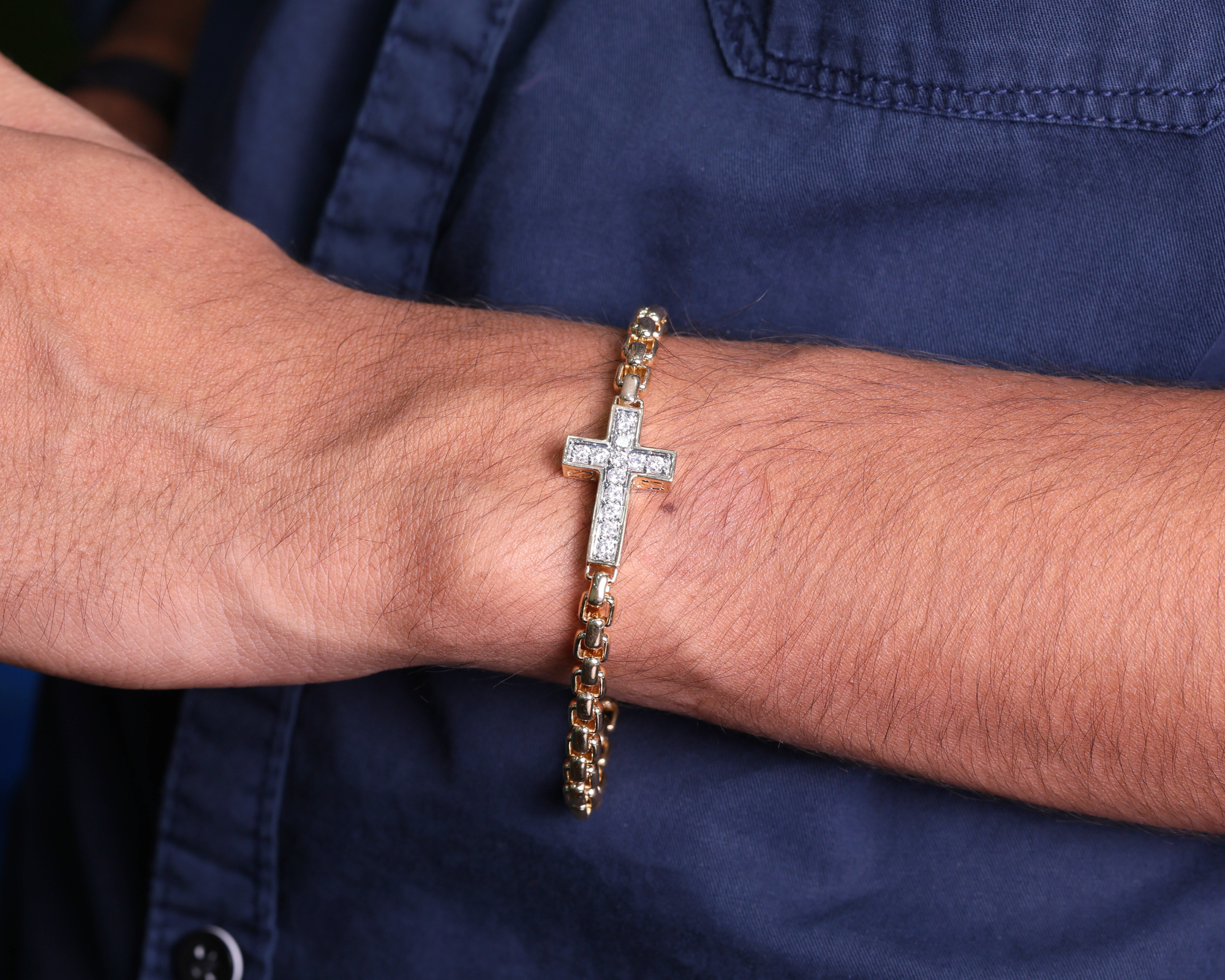 14K Solid Gold Diamond Cross Bracelet