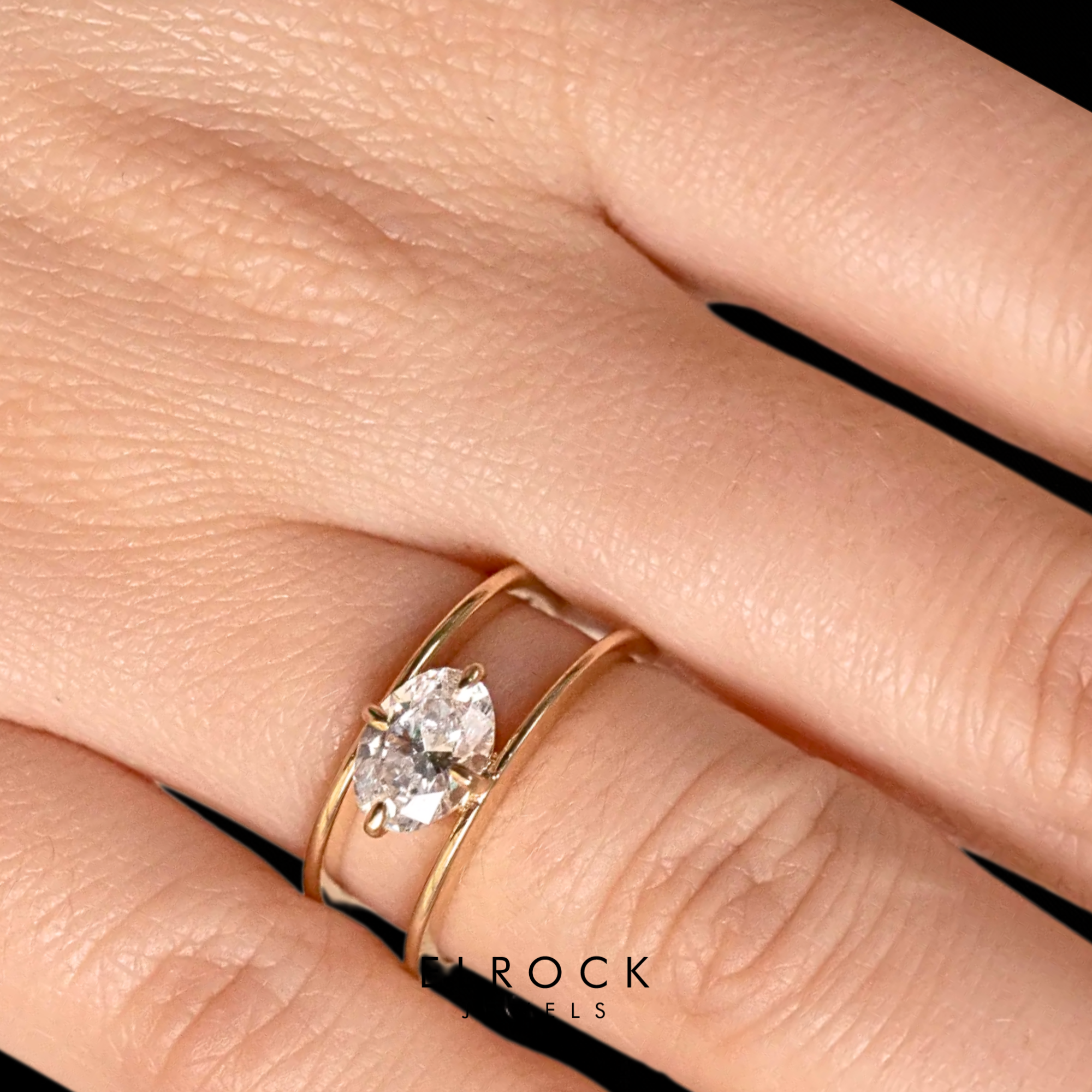 14K Solid White gold Stacking Double band Engagement Ring