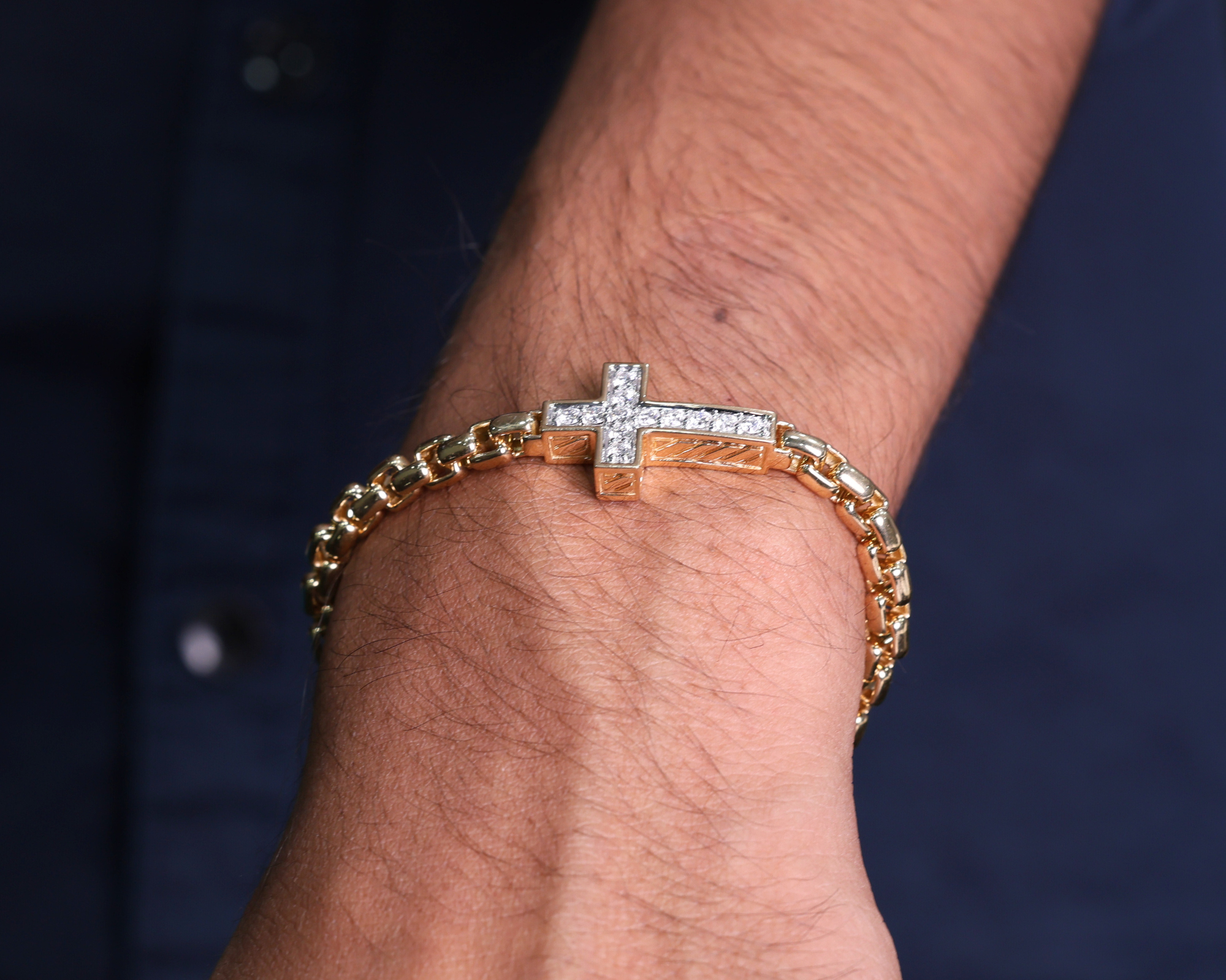 14K Solid Gold Diamond Cross Bracelet