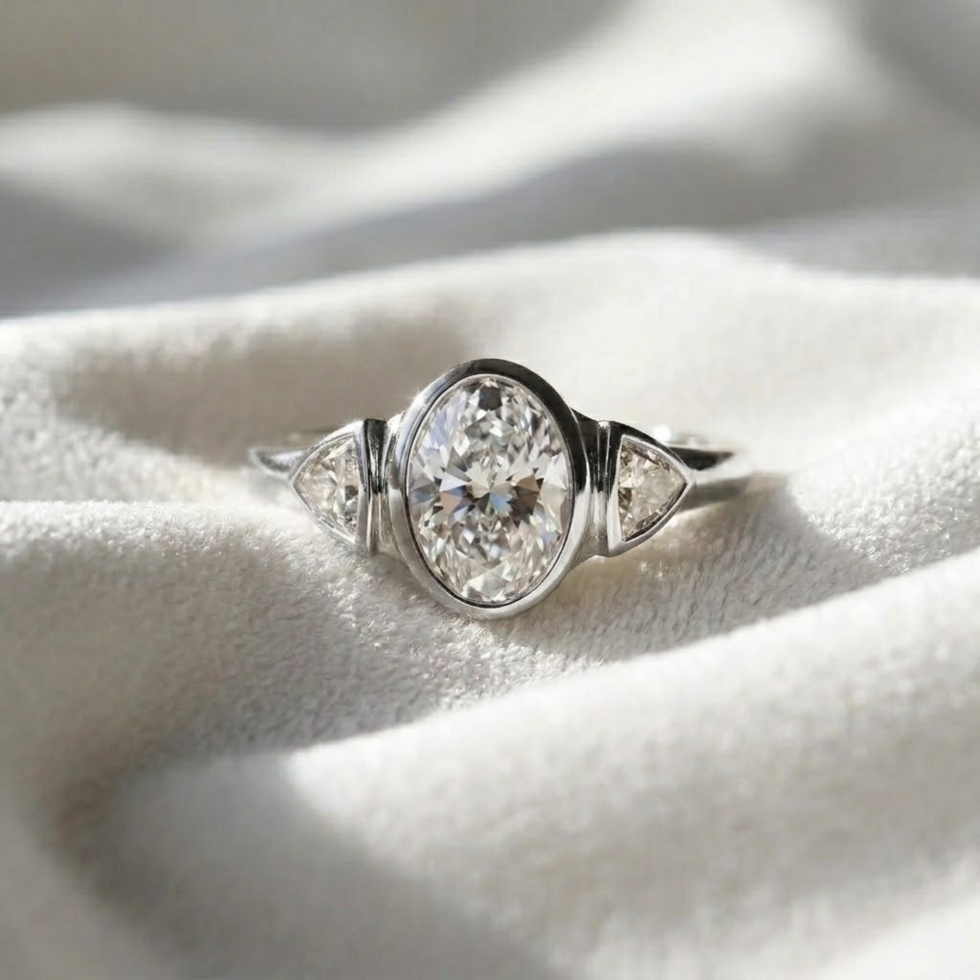 14K Gold 2 carat Oval Three Stone Diamond Engagement Ring