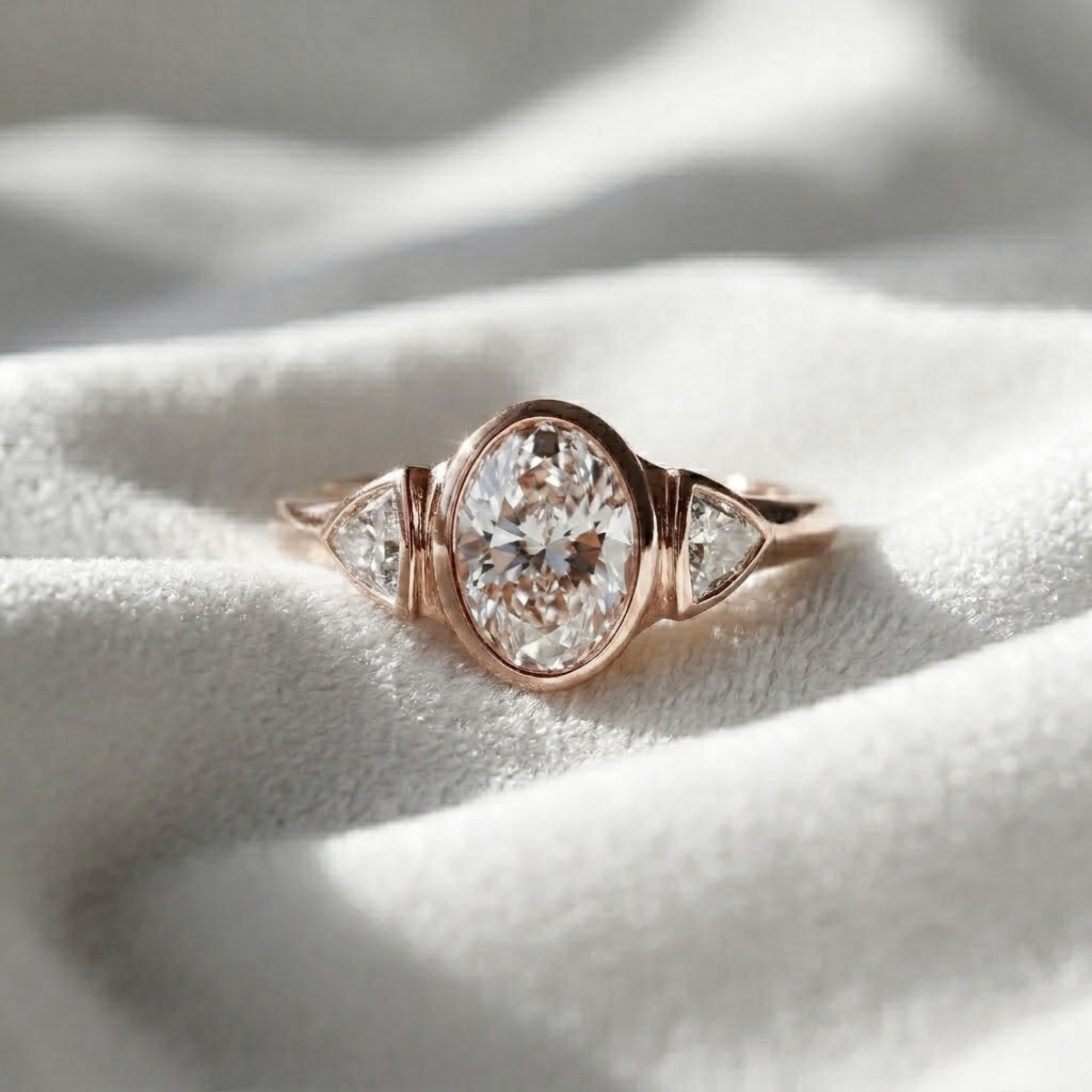 14K Gold 2 carat Oval Three Stone Diamond Engagement Ring