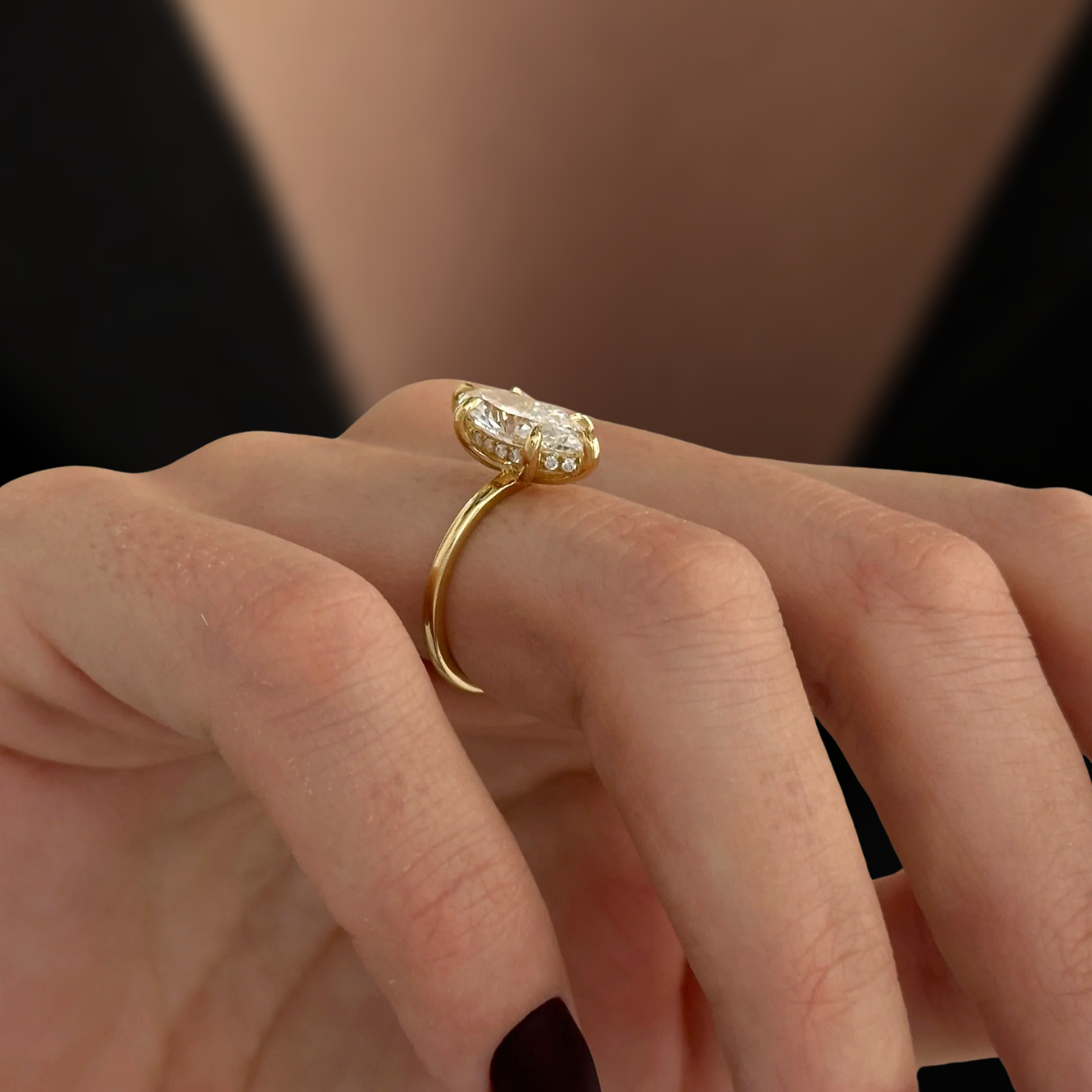 Unique Engagement Ring 14K Gold Marquise Cut Ring with Lab Grown Solitaire Diamond