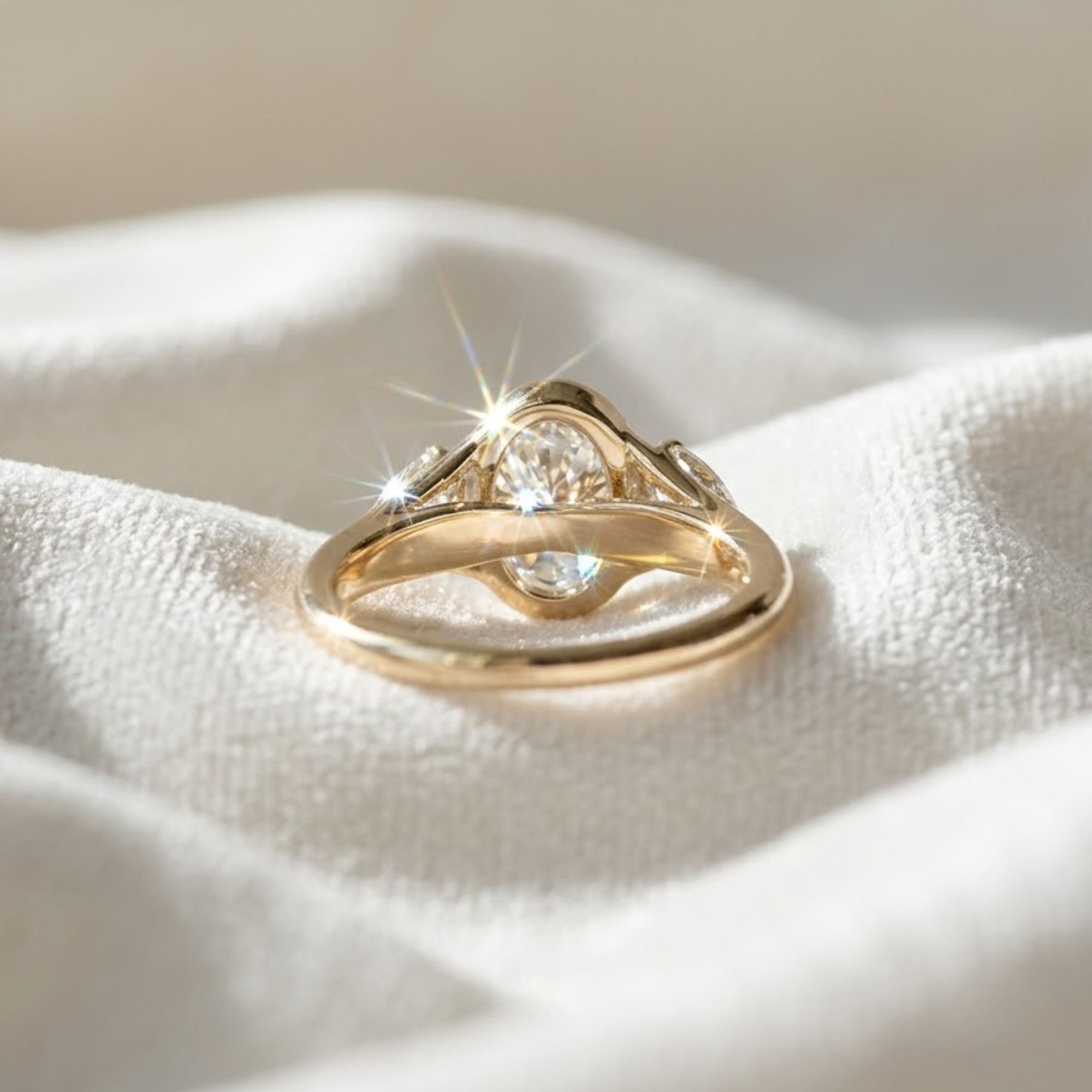 14K Gold 2 carat Oval Three Stone Diamond Engagement Ring