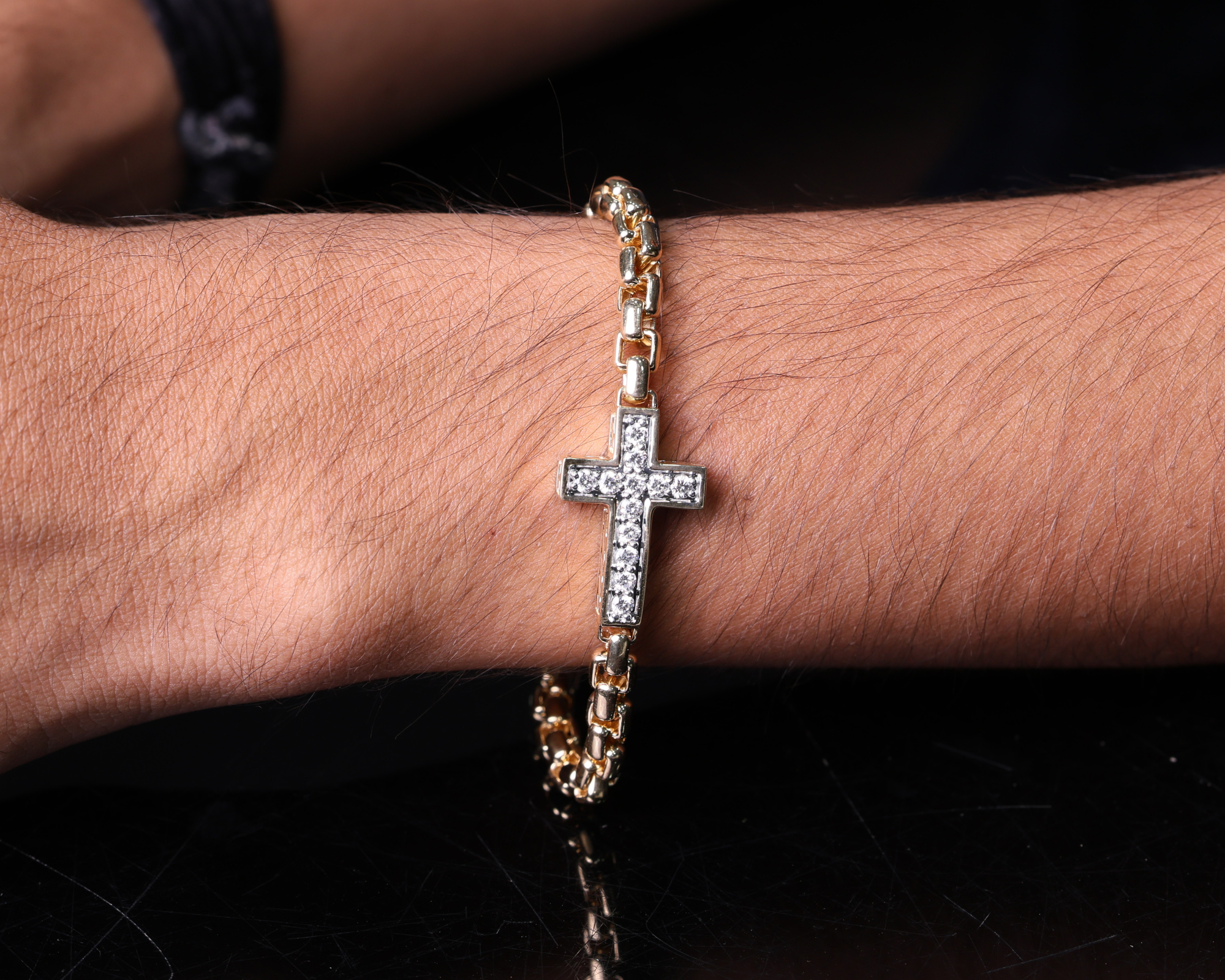 14K Solid Gold Diamond Cross Bracelet