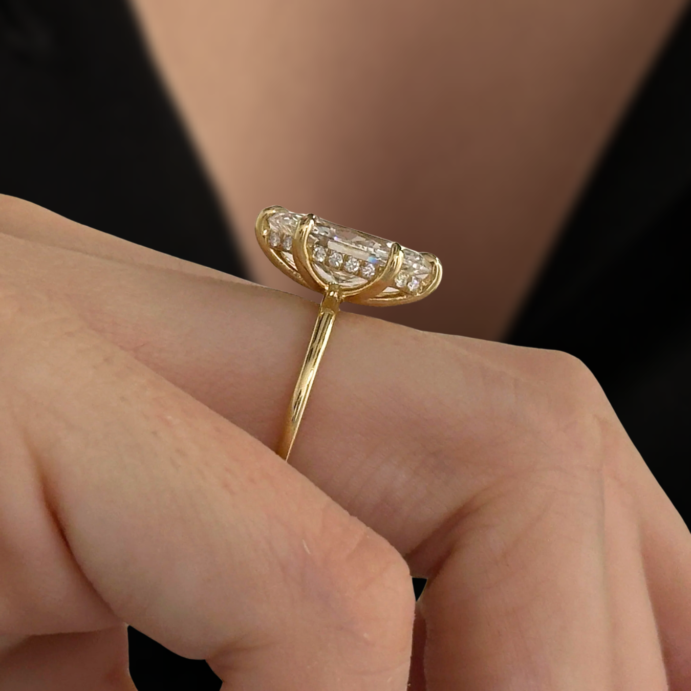 Unique Engagement Ring 14K Gold Marquise Cut Ring with Lab Grown Solitaire Diamond