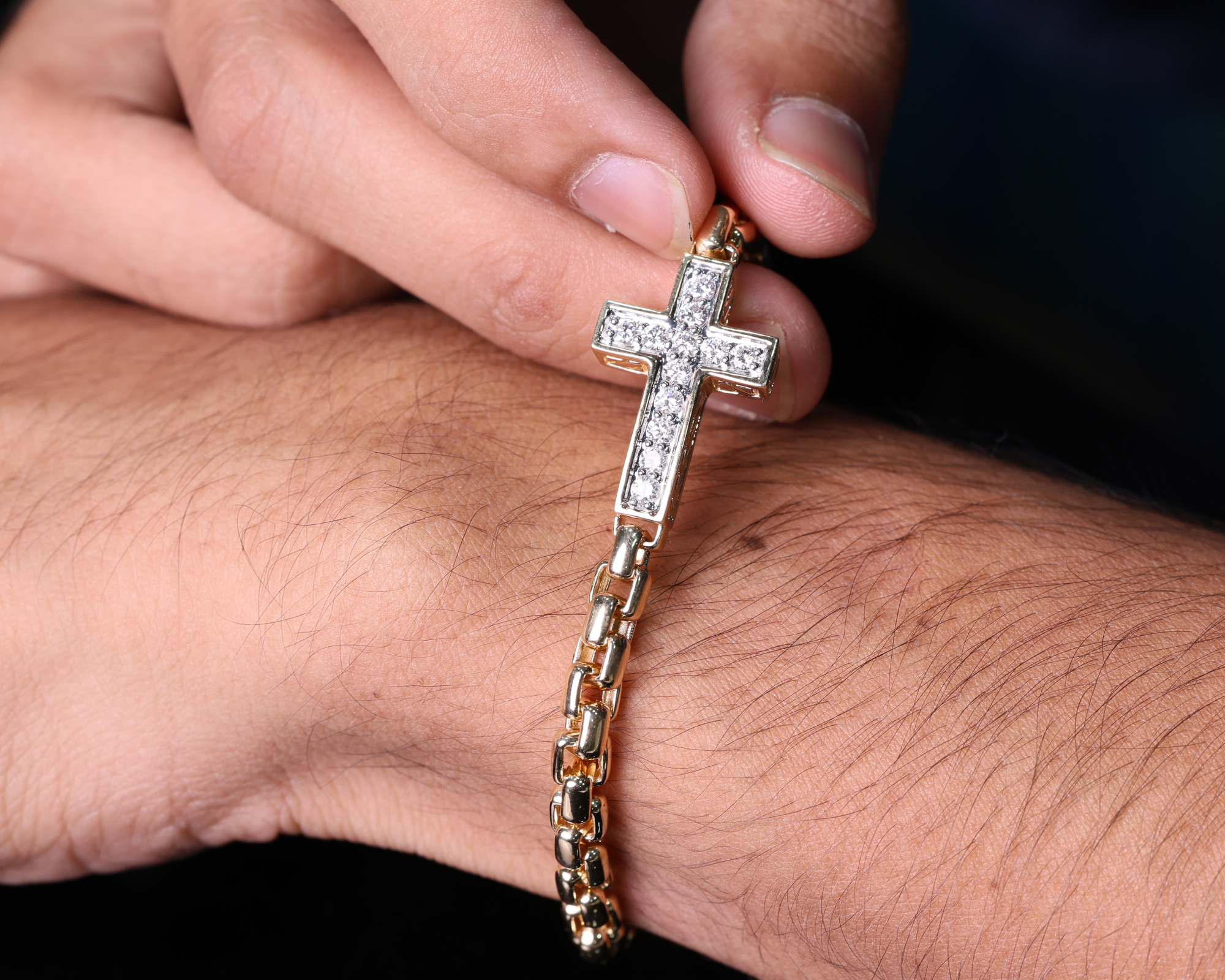 14K Solid Gold Diamond Cross Bracelet