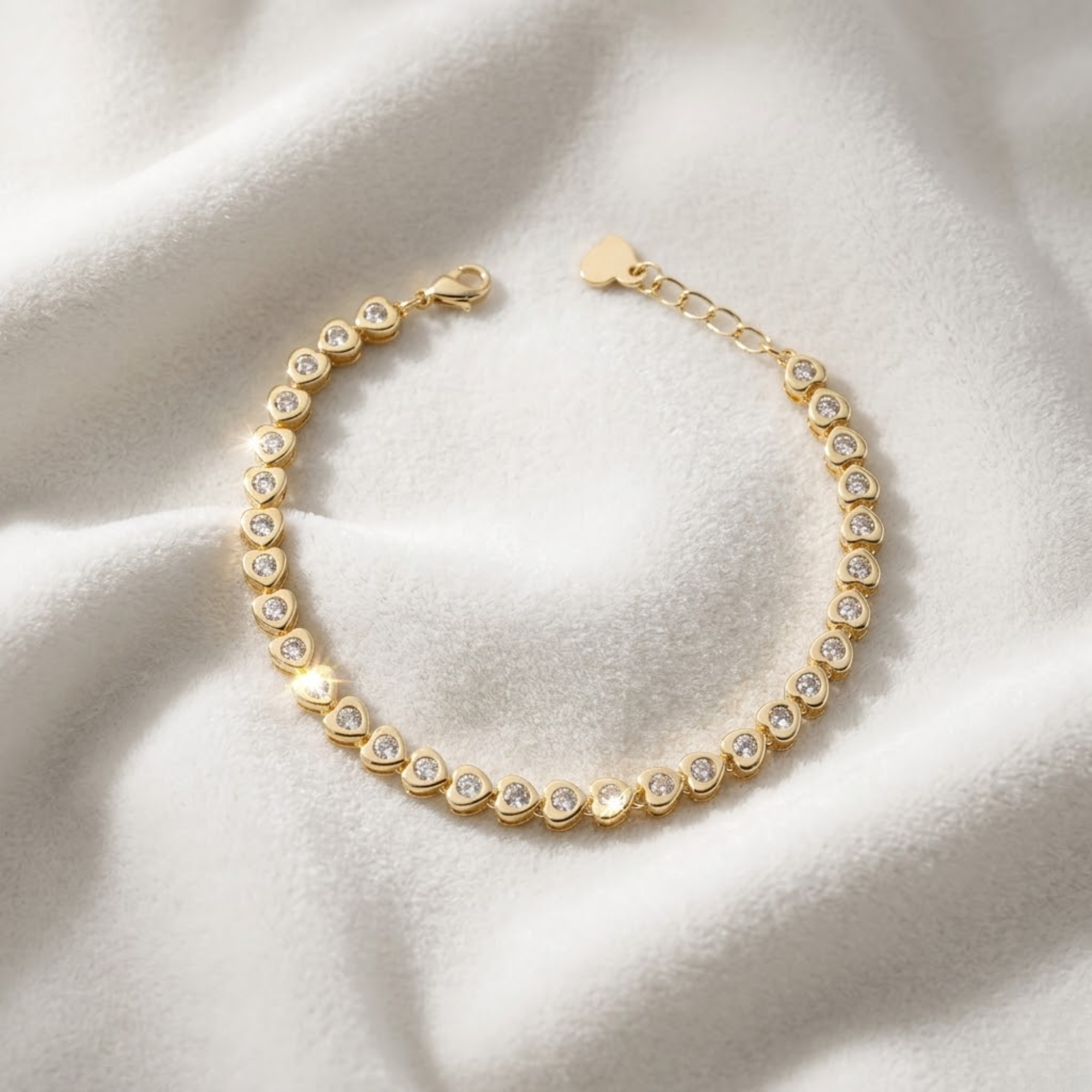 14K Gold Bezel Set Diamond Tennis Bracelet/ Heart Diamond Bracelet
