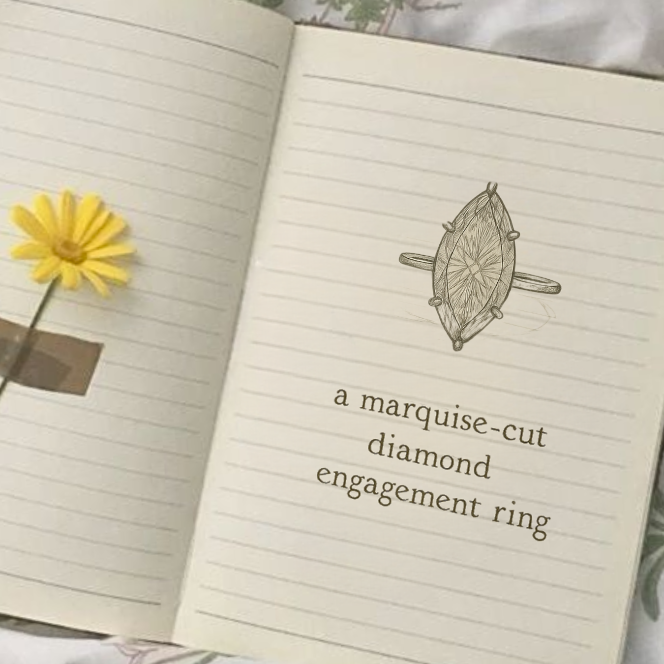 Unique Engagement Ring 14K Gold Marquise Cut Ring with Lab Grown Solitaire Diamond