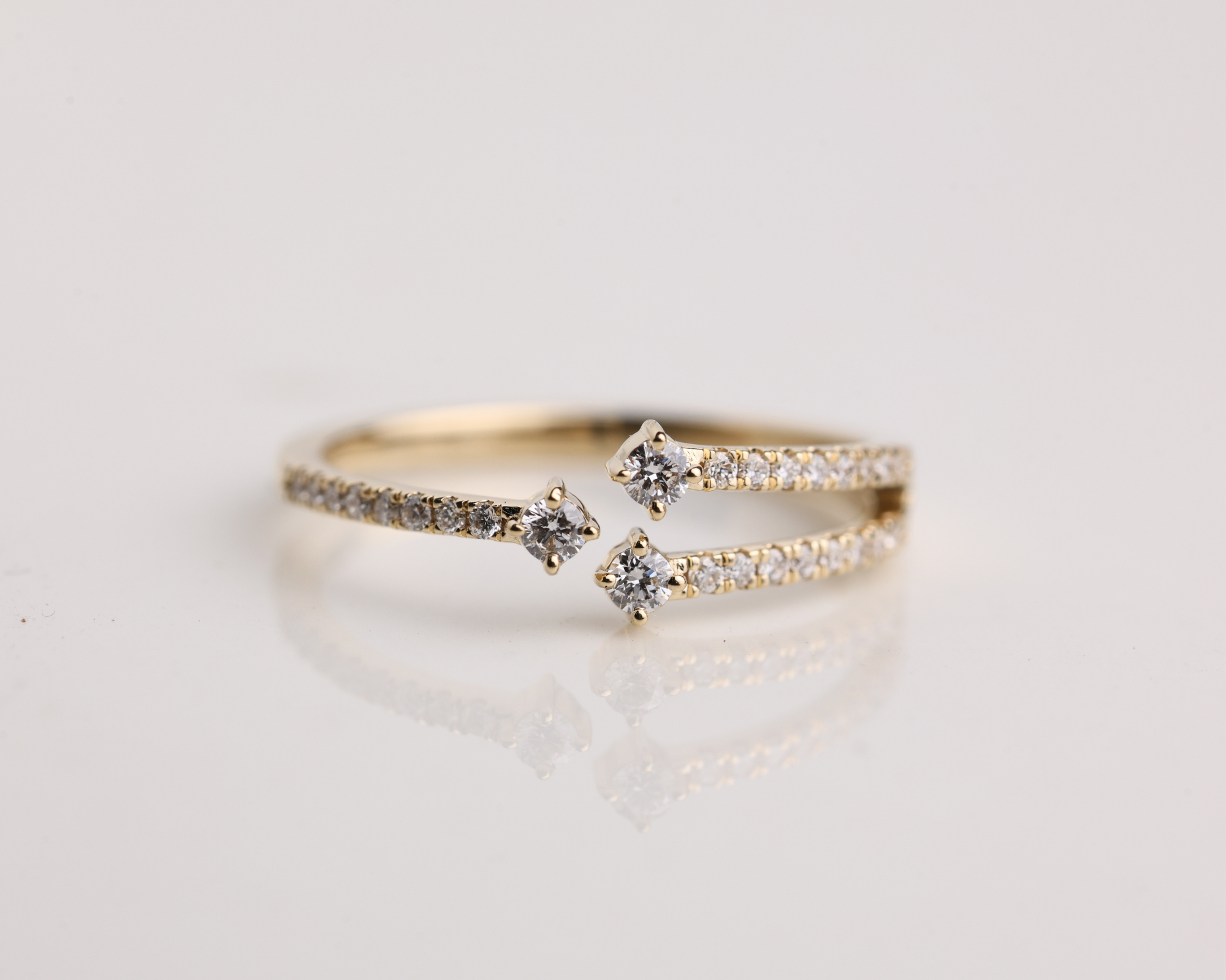 14k Solid Gold Unique Diamond Crossover Ring Band for Women
