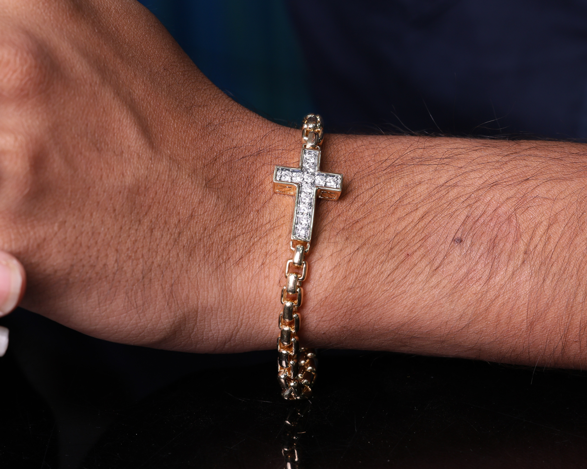14K Solid Gold Diamond Cross Bracelet