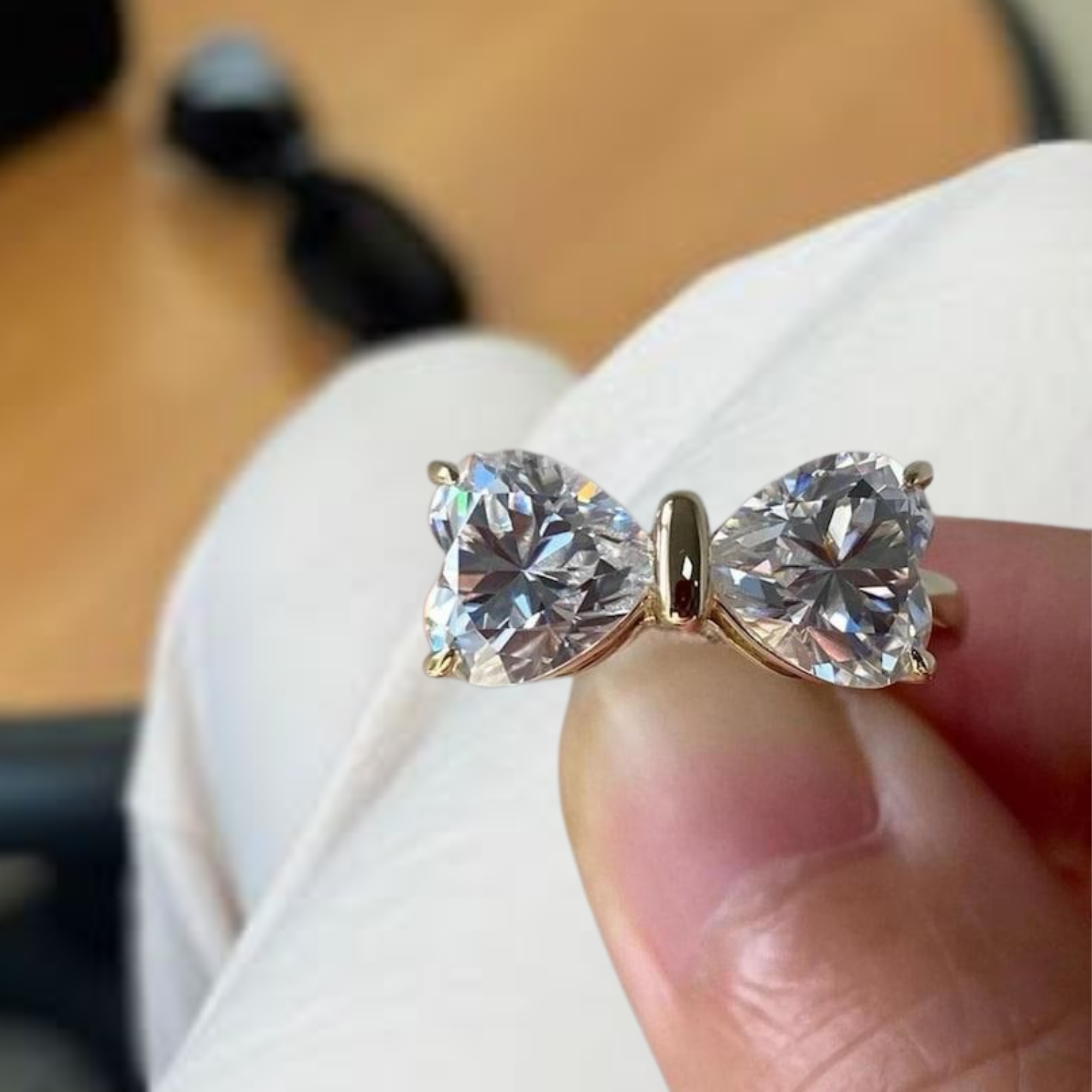 14K Yellow Gold Band Amazing Bow Diamond Ring