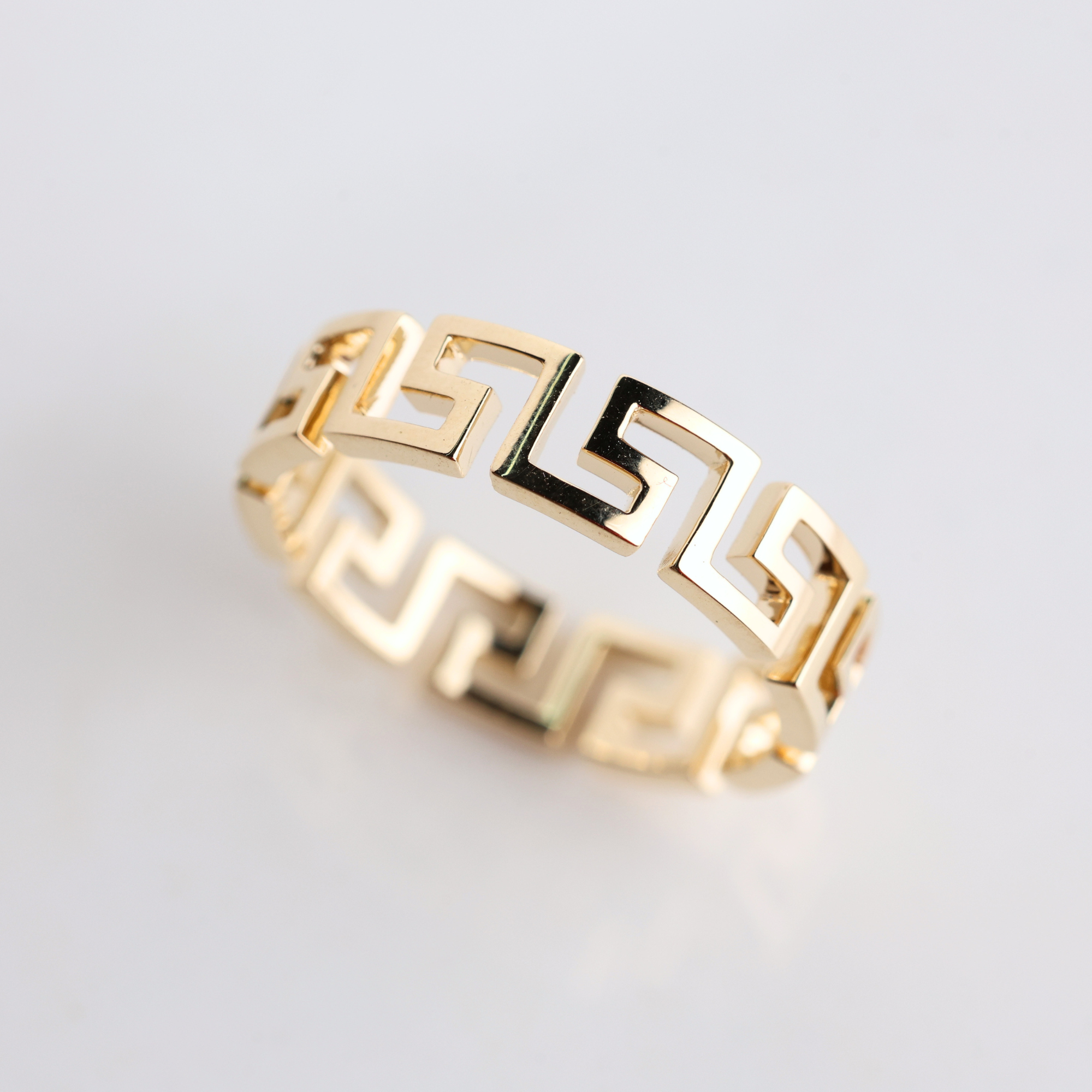 14K Gold Greek Key Ring I Geometric Greek Key Ring