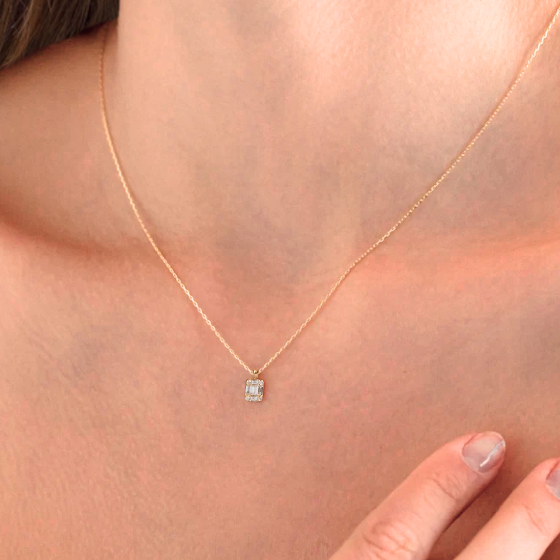 0.16 CTW Diamond Baguette Cut Necklace for Women Fine Jewelry