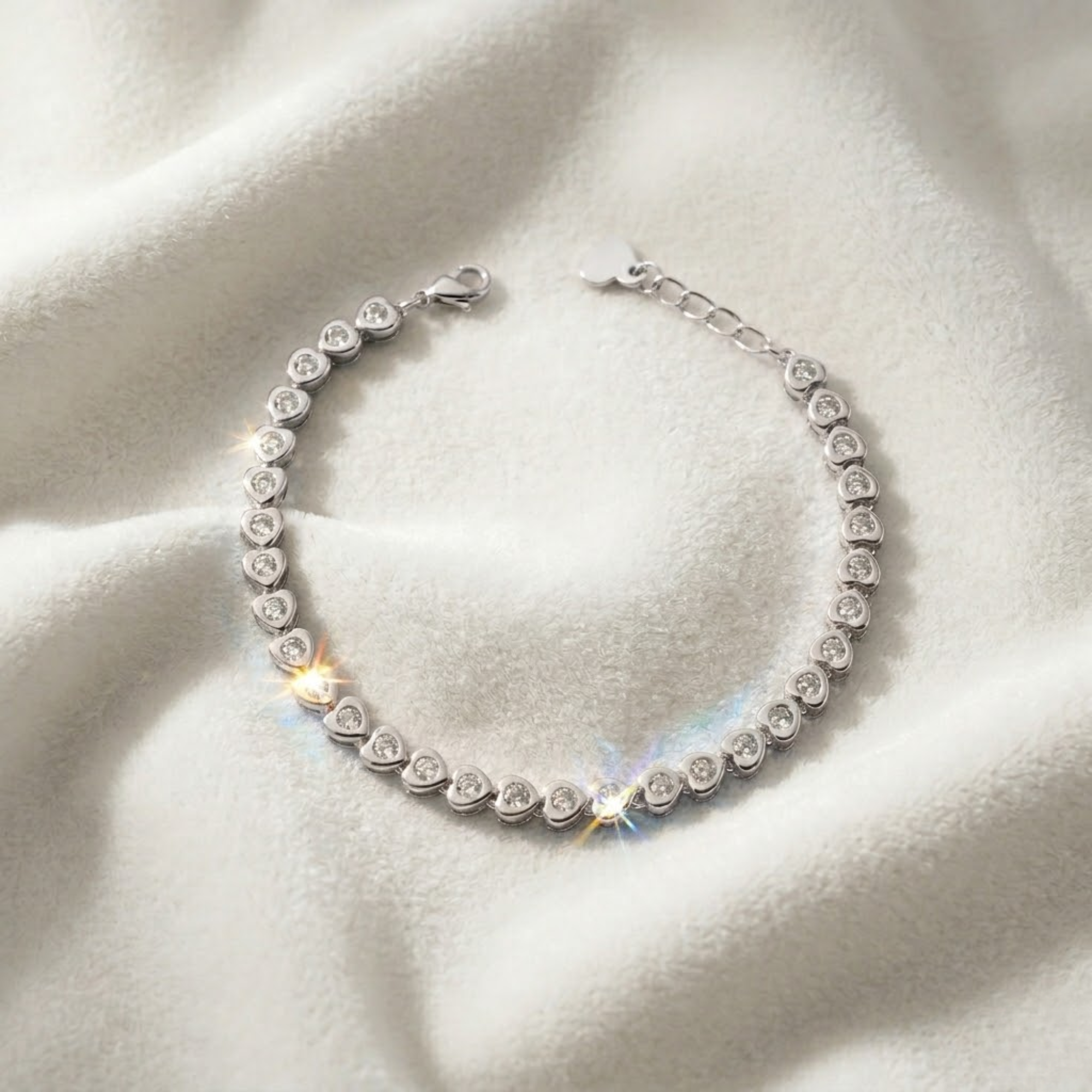 14K Gold Bezel Set Diamond Tennis Bracelet/ Heart Diamond Bracelet