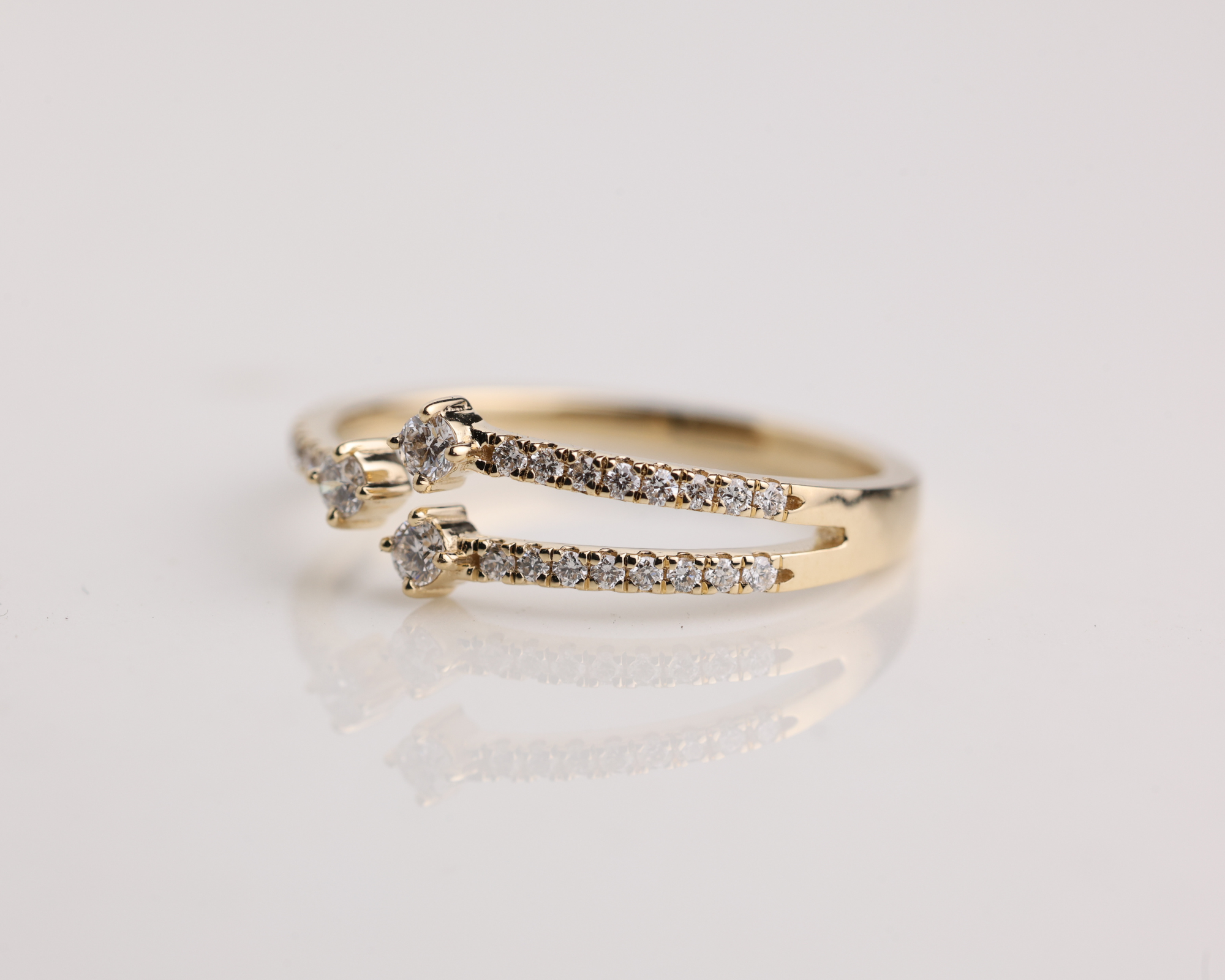 14k Solid Gold Unique Diamond Crossover Ring Band for Women