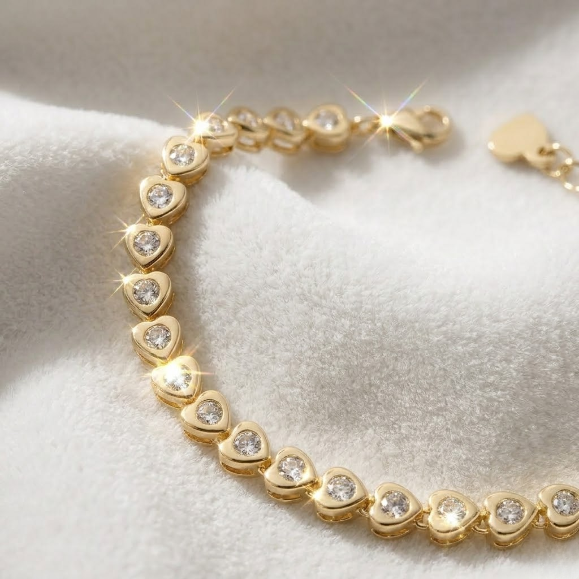 14K Gold Bezel Set Diamond Tennis Bracelet/ Heart Diamond Bracelet