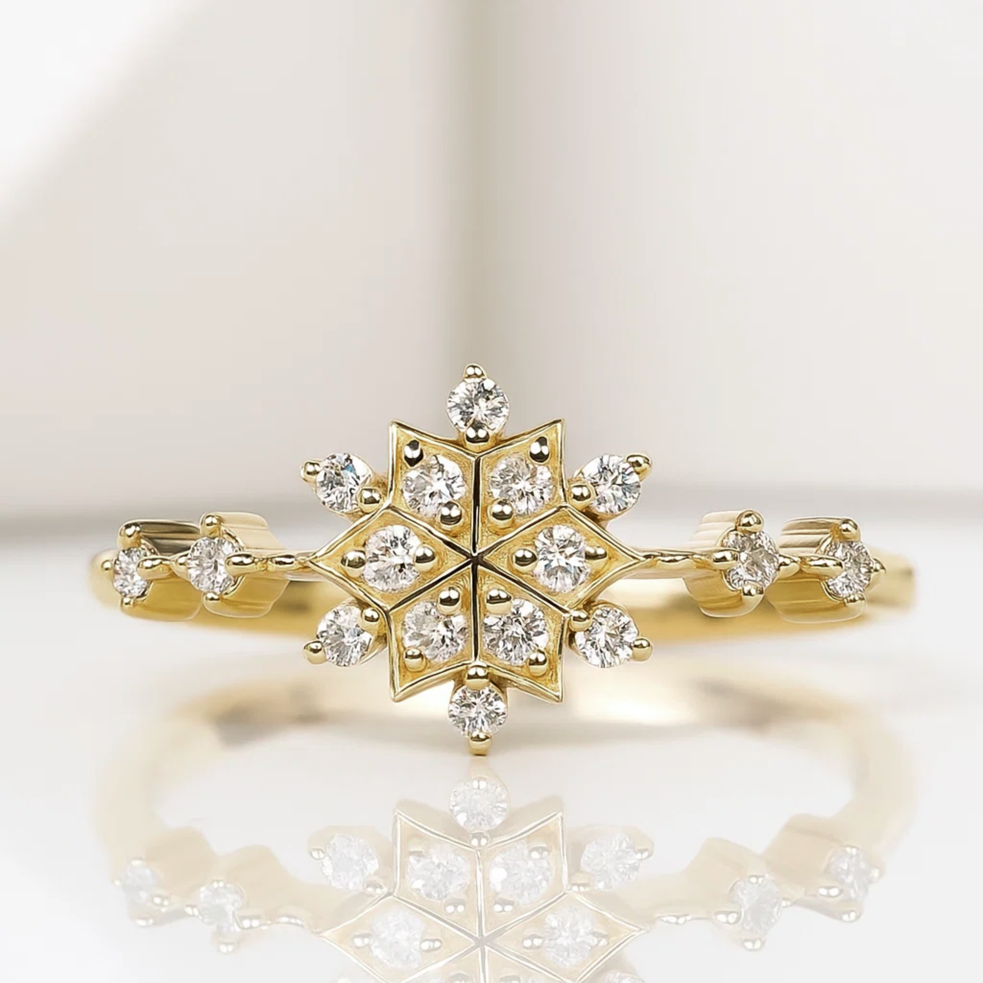14K Gold Minimalist Snow Flower Cluster Ring