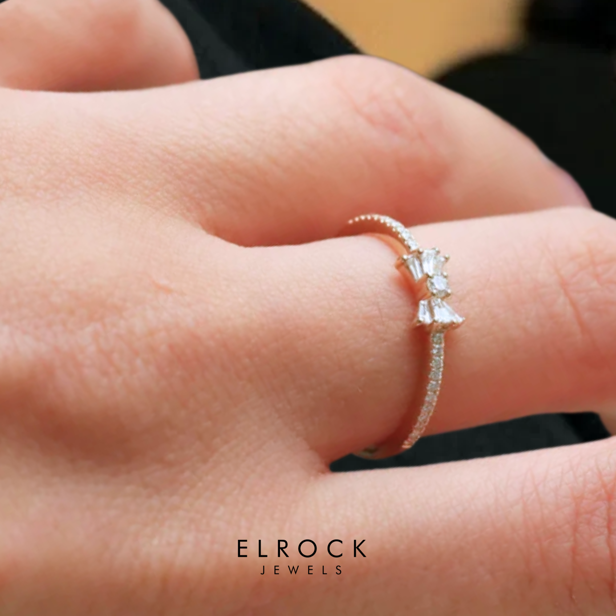 14k Gold Baguette and Round Diamond Bow Ring