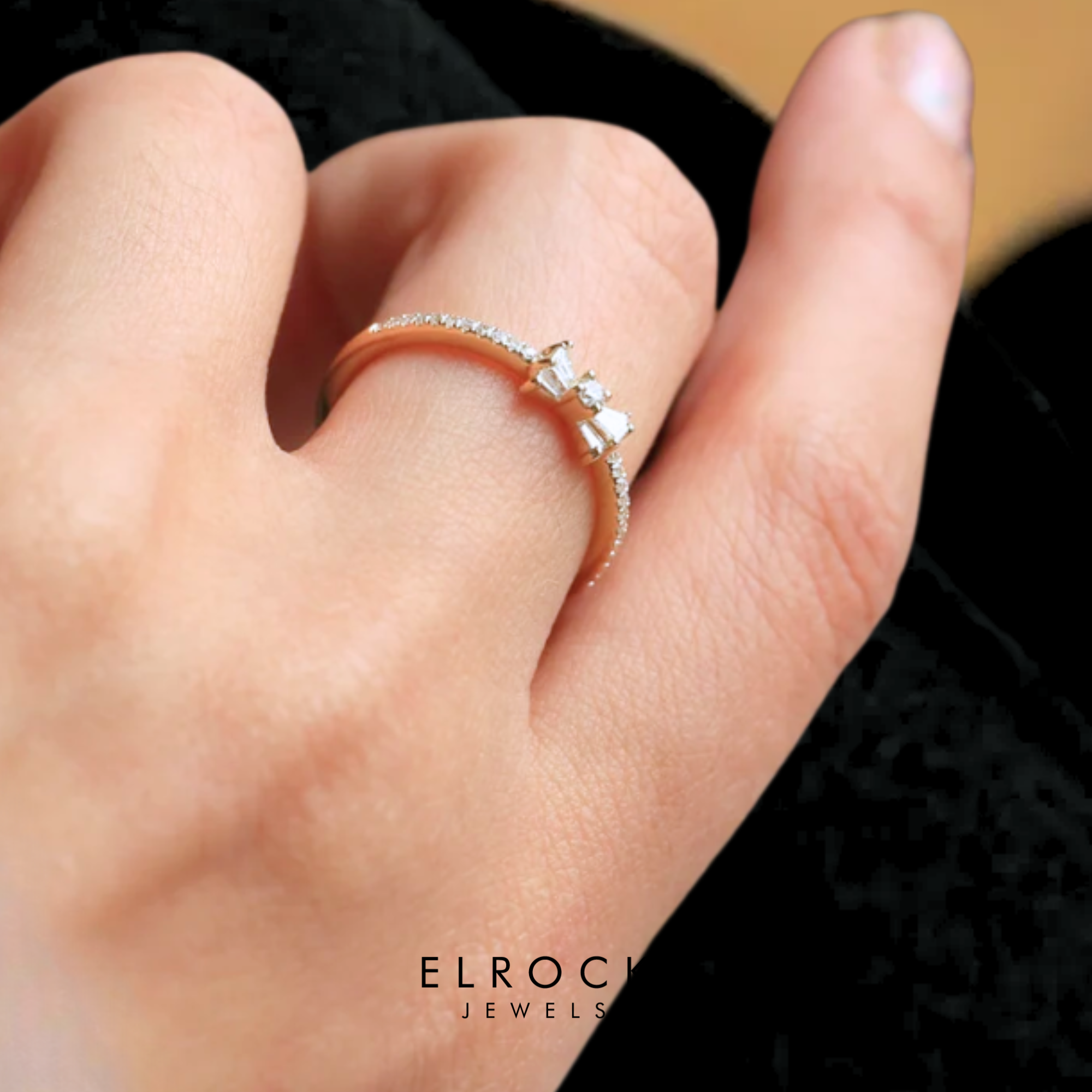 14k Gold Baguette and Round Diamond Bow Ring