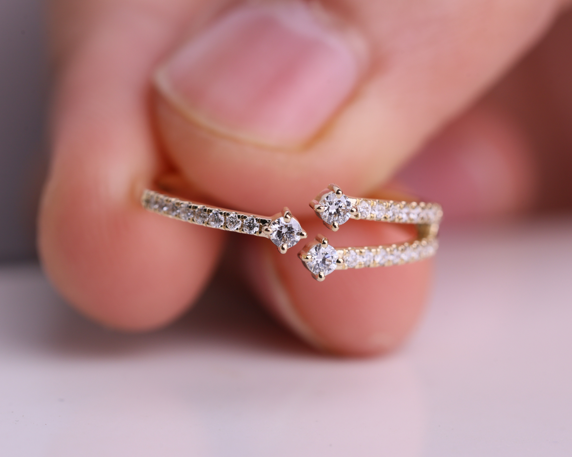 14k Solid Gold Unique Diamond Crossover Ring Band for Women