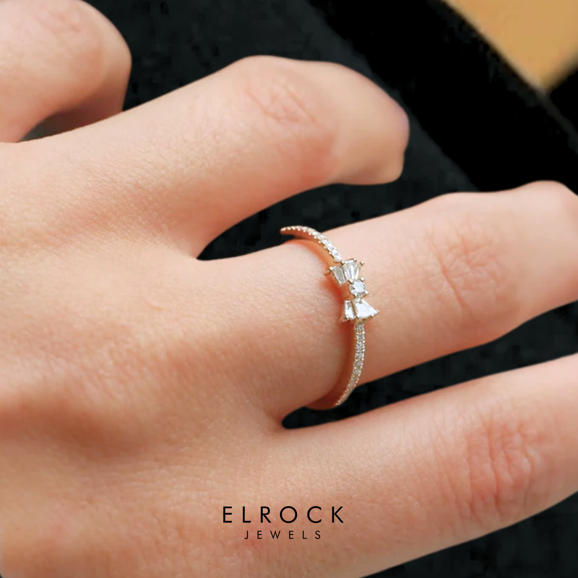 14k Gold Baguette and Round Diamond Bow Ring