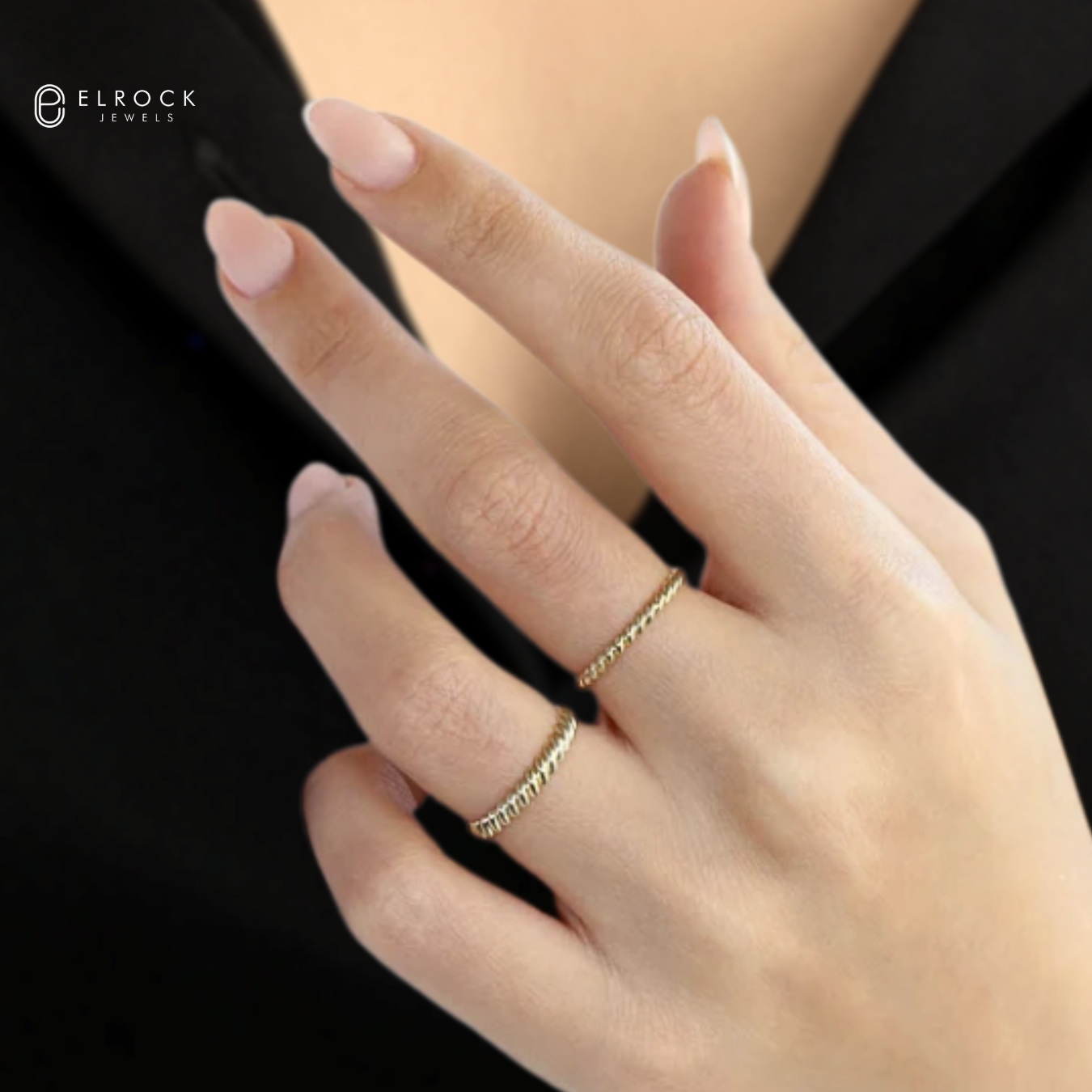14K Solid Gold Braided Rope Ring, Dainty Twist Ring, 2mm Twisted Rope Wedding Band