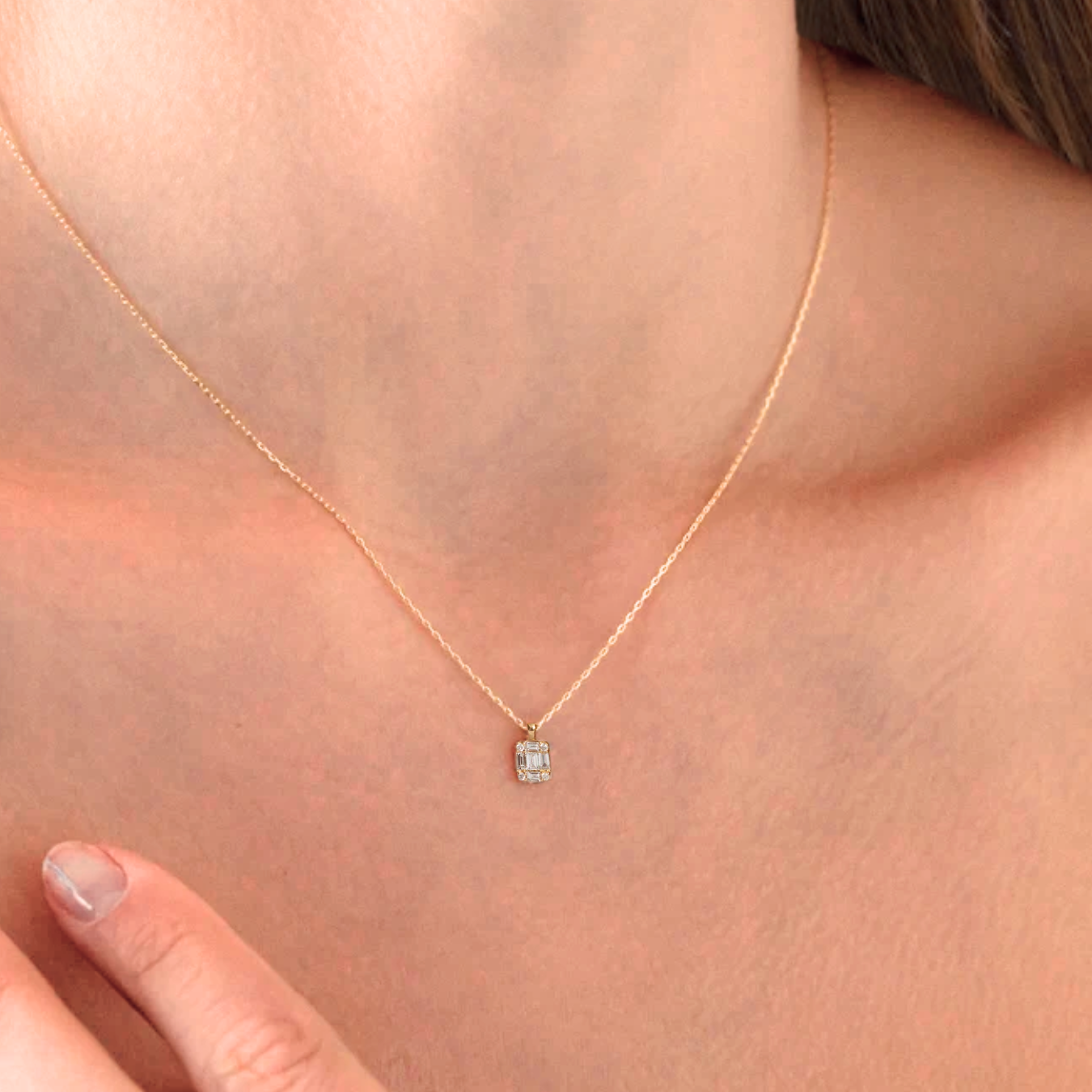 0.16 CTW Diamond Baguette Cut Necklace for Women Fine Jewelry, 14K diamond Necklace