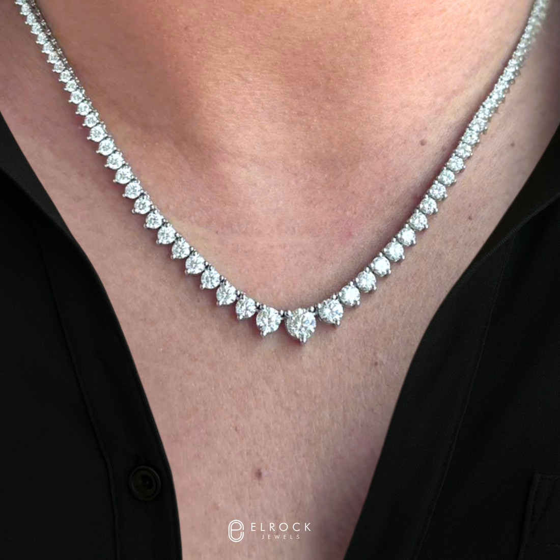 14K Gold Handmade Round Prong Tennis Necklace, Diamond Necklace