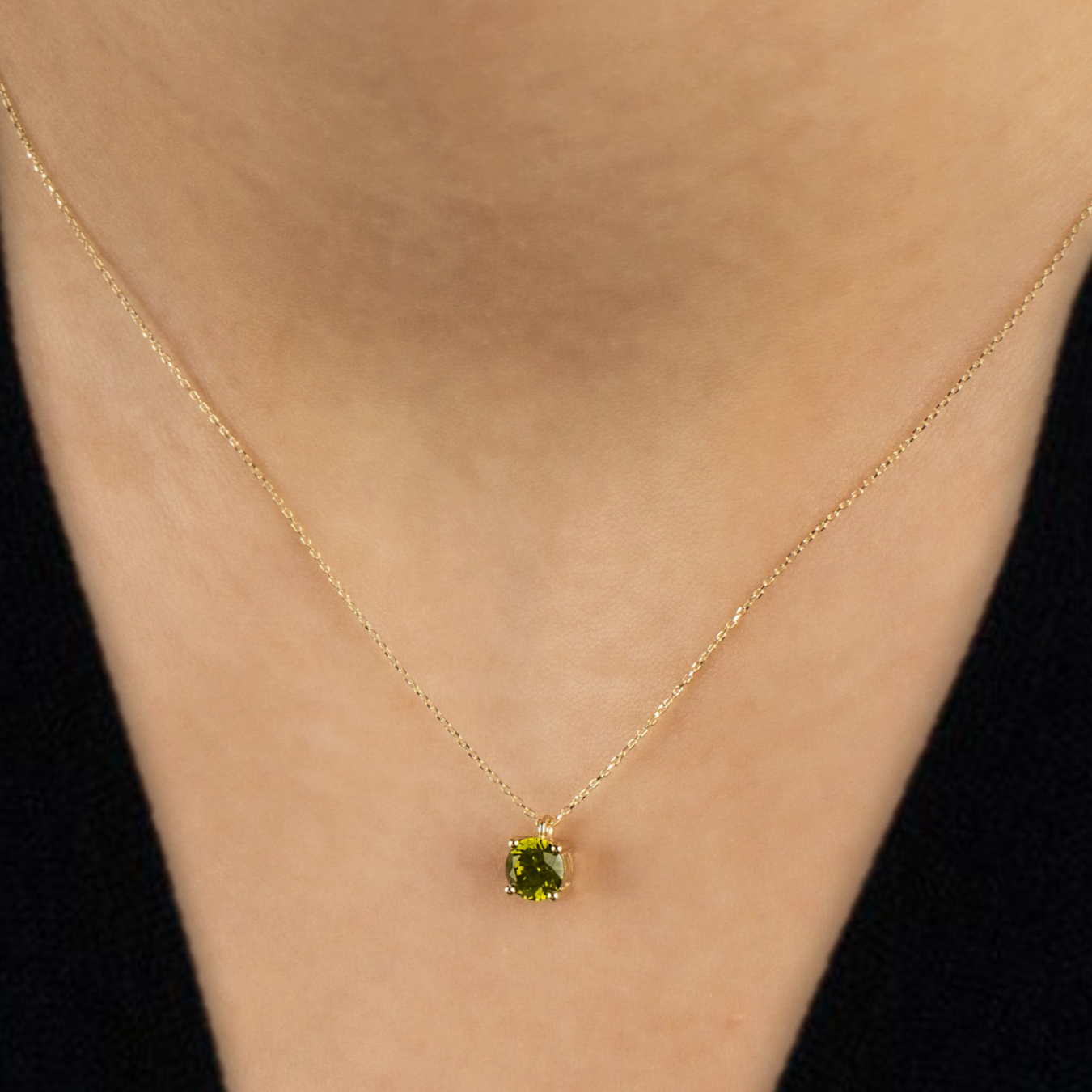 14K Solid Gold Round Peridot August Birthstone Pendant