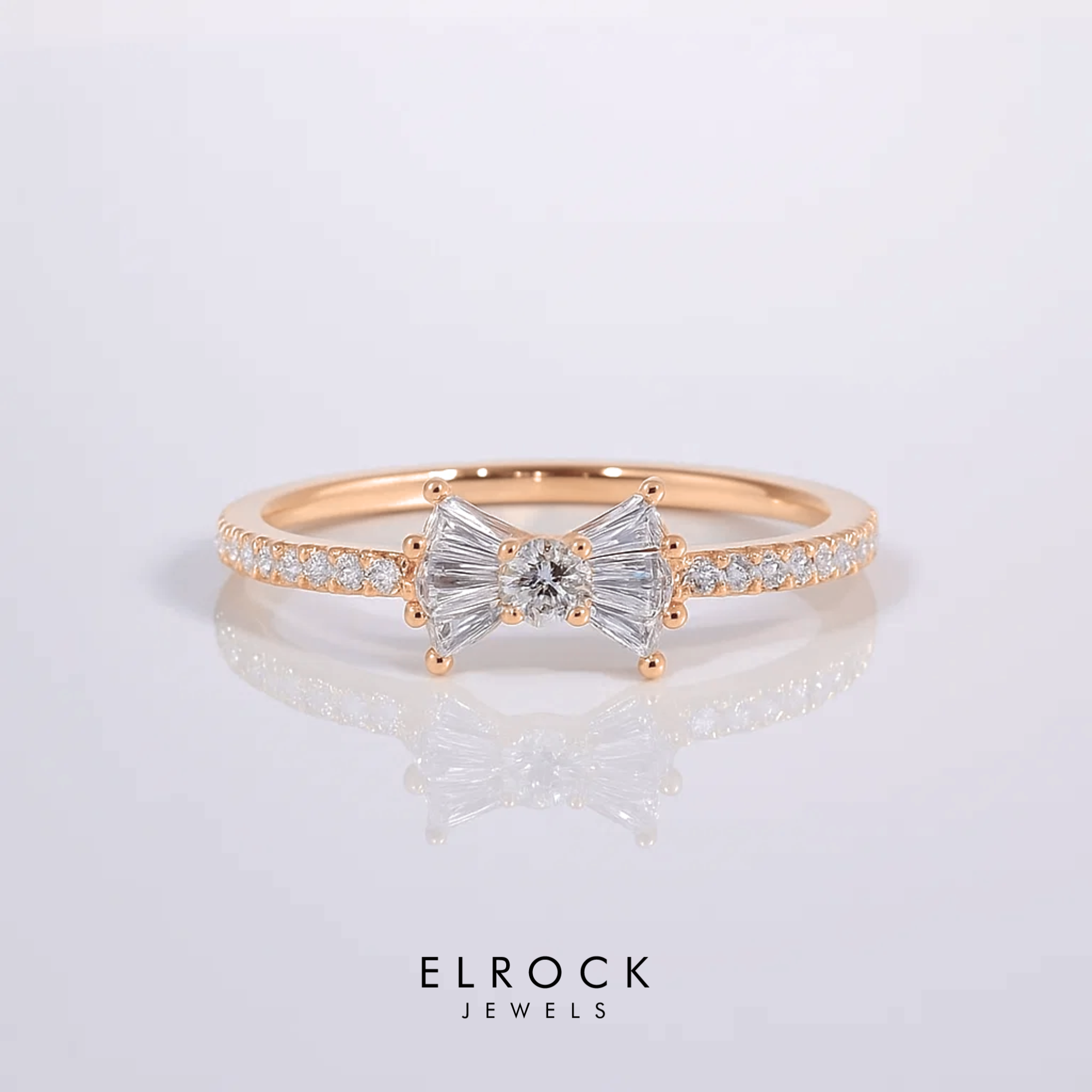 14k Gold Baguette and Round Diamond Bow Ring