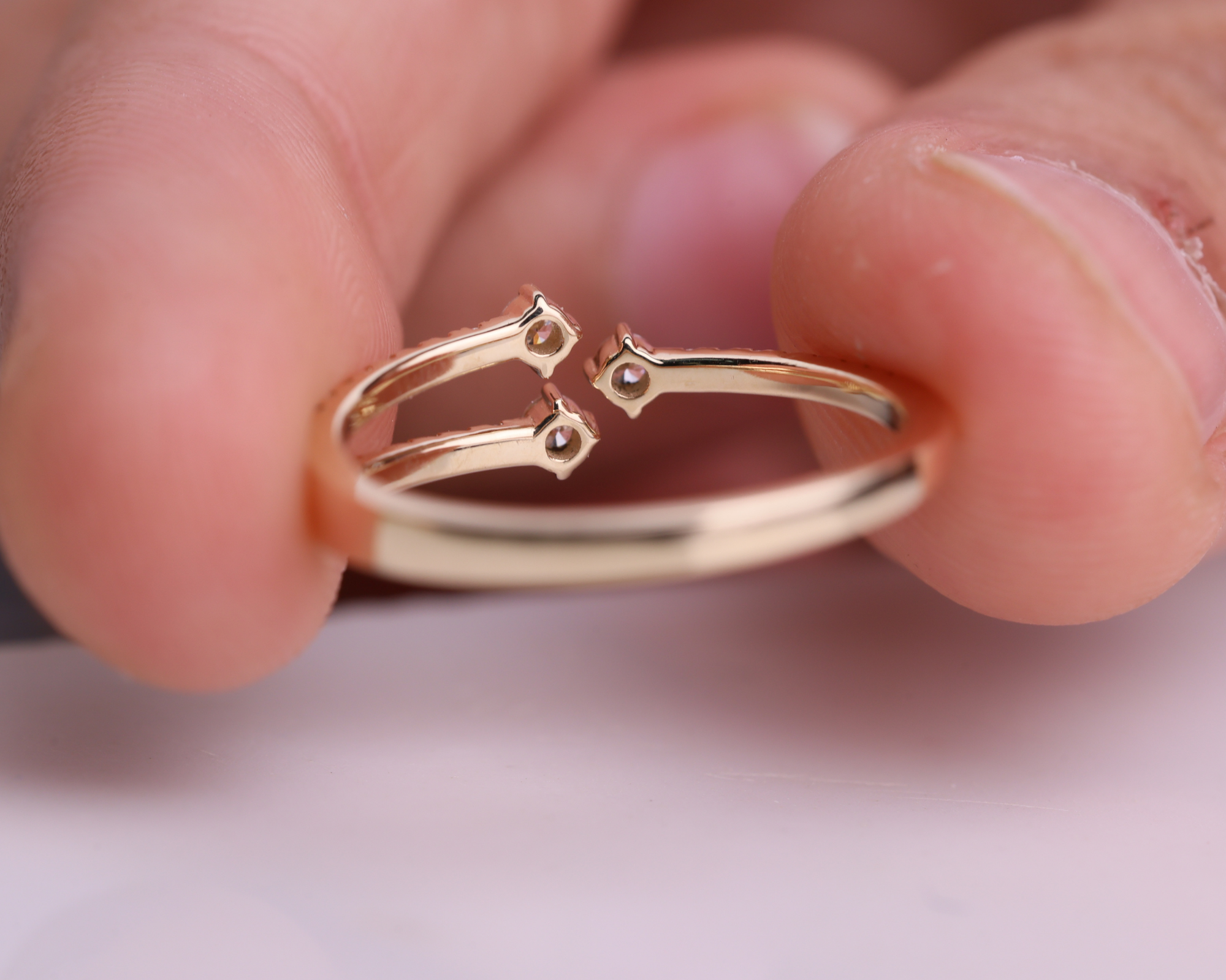 14k Solid Gold Unique Diamond Crossover Ring Band for Women