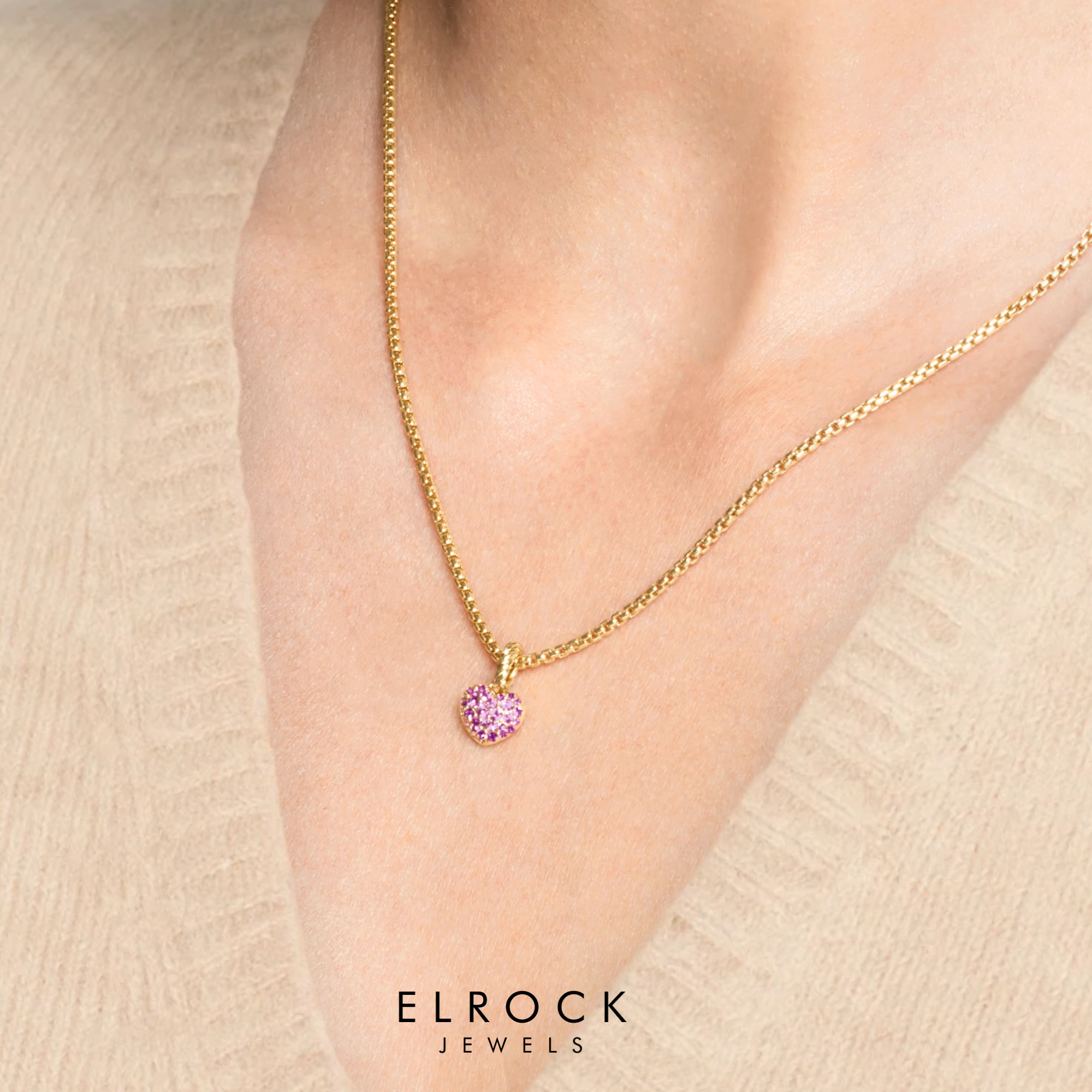 14k Gold Dainty Charm with Pink Sapphires & Diamonds