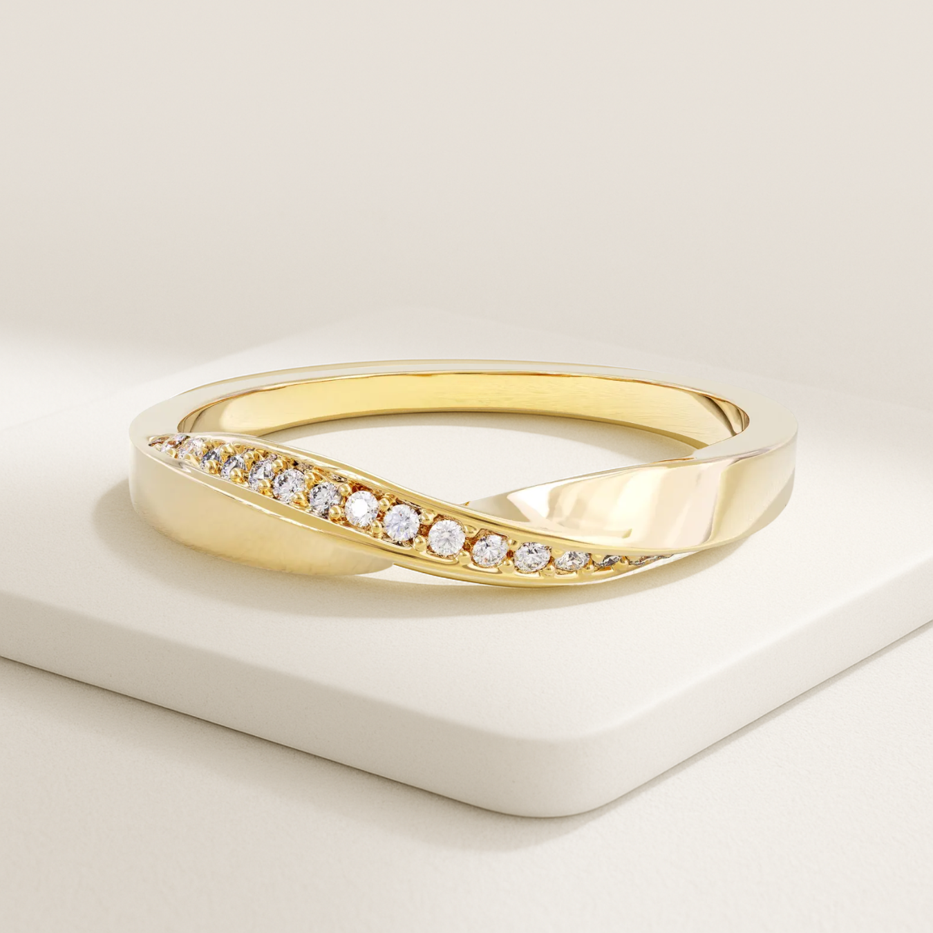 14K Gold Lab Diamond Twist Mobius Band for Women