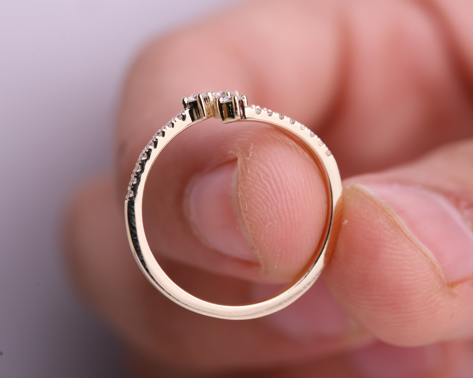 14k Solid Gold Unique Diamond Crossover Ring Band for Women