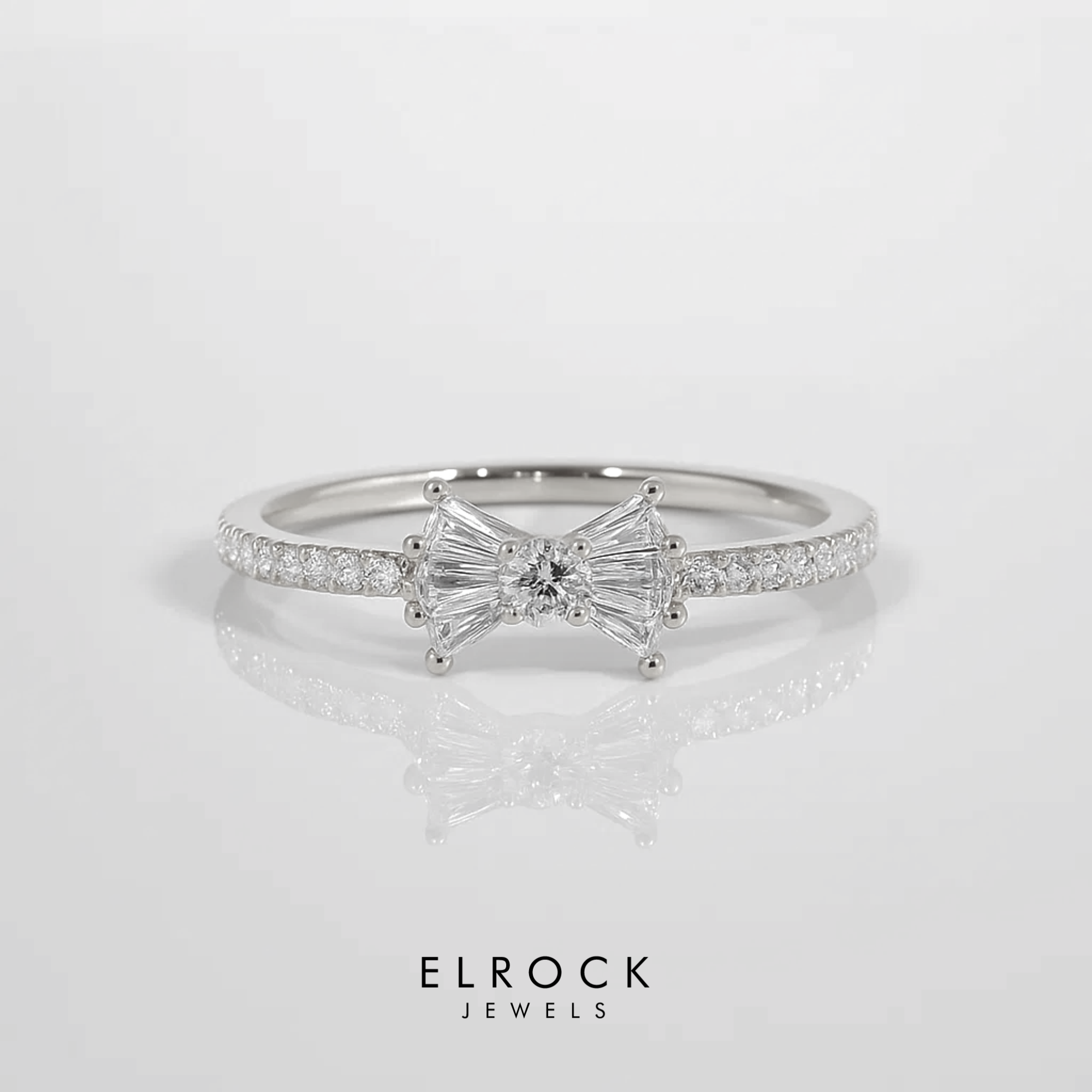 14k Gold Baguette and Round Diamond Bow Ring