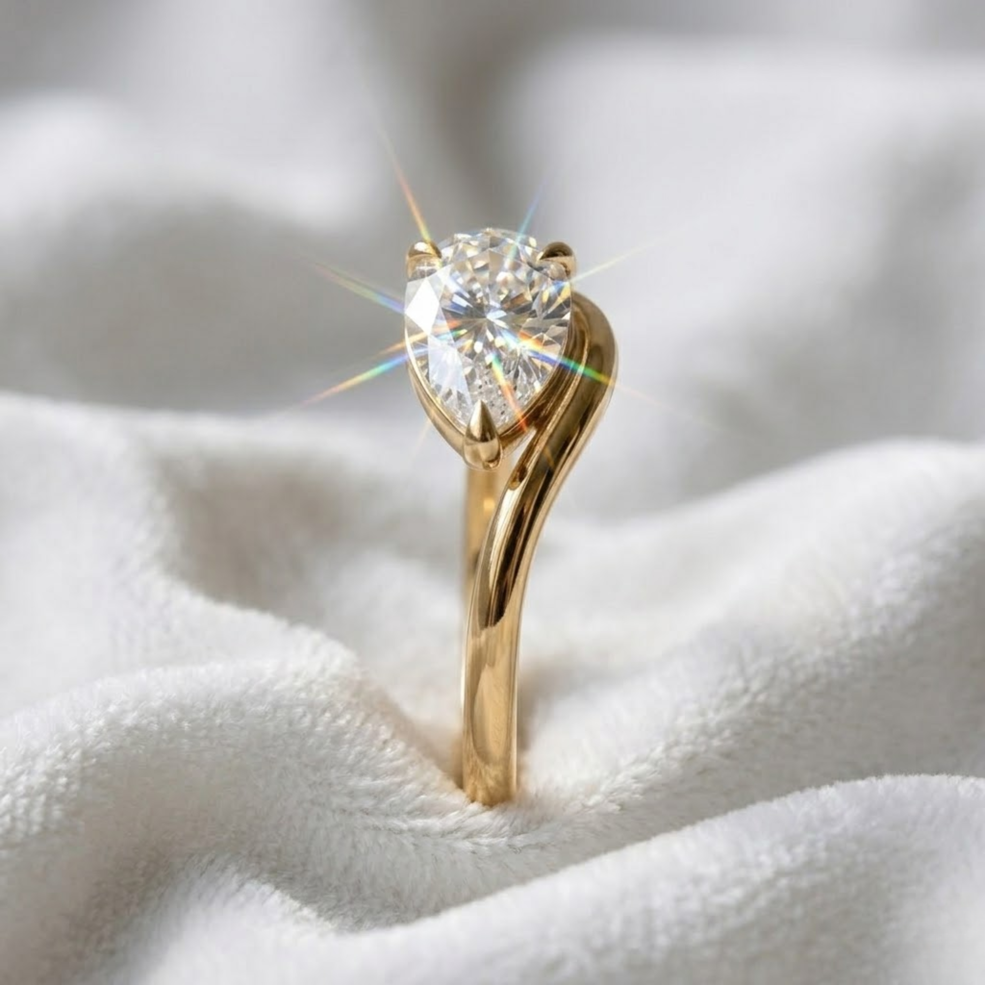 14K Gold Pear Shaped Wave Engagement Ring