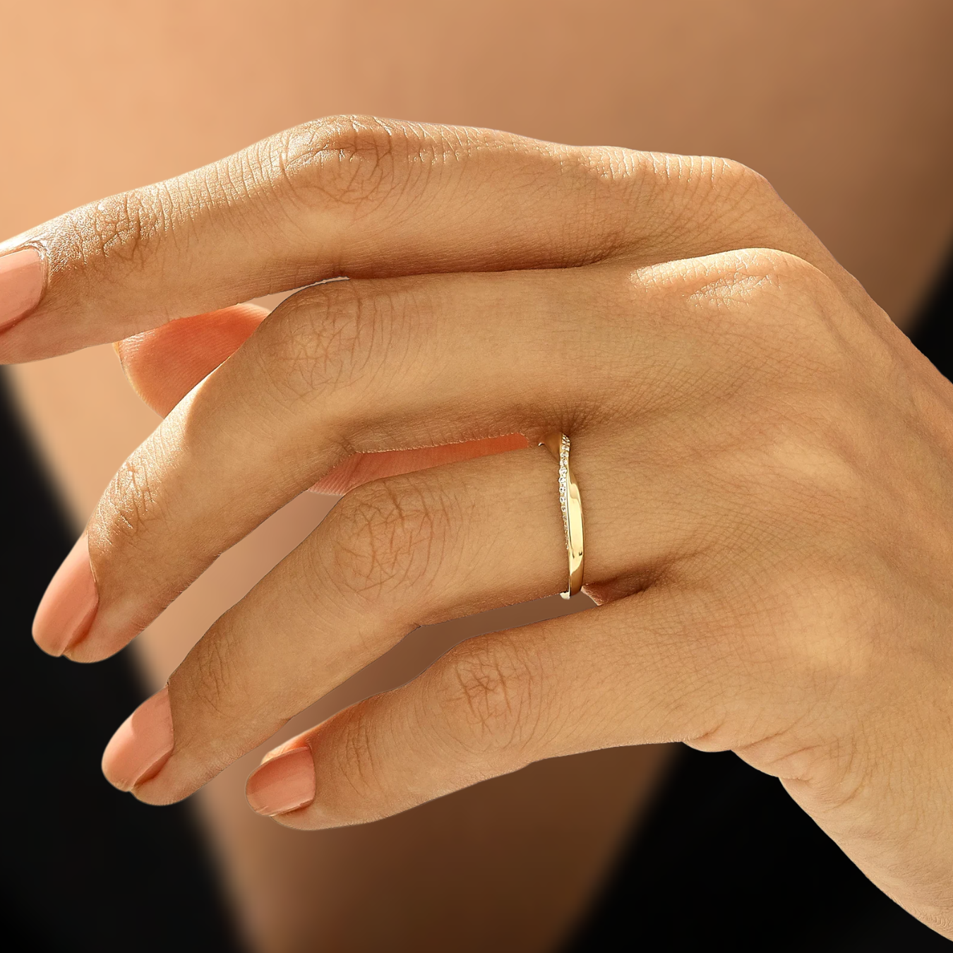14K Gold Lab Diamond Twist Mobius Band for Women