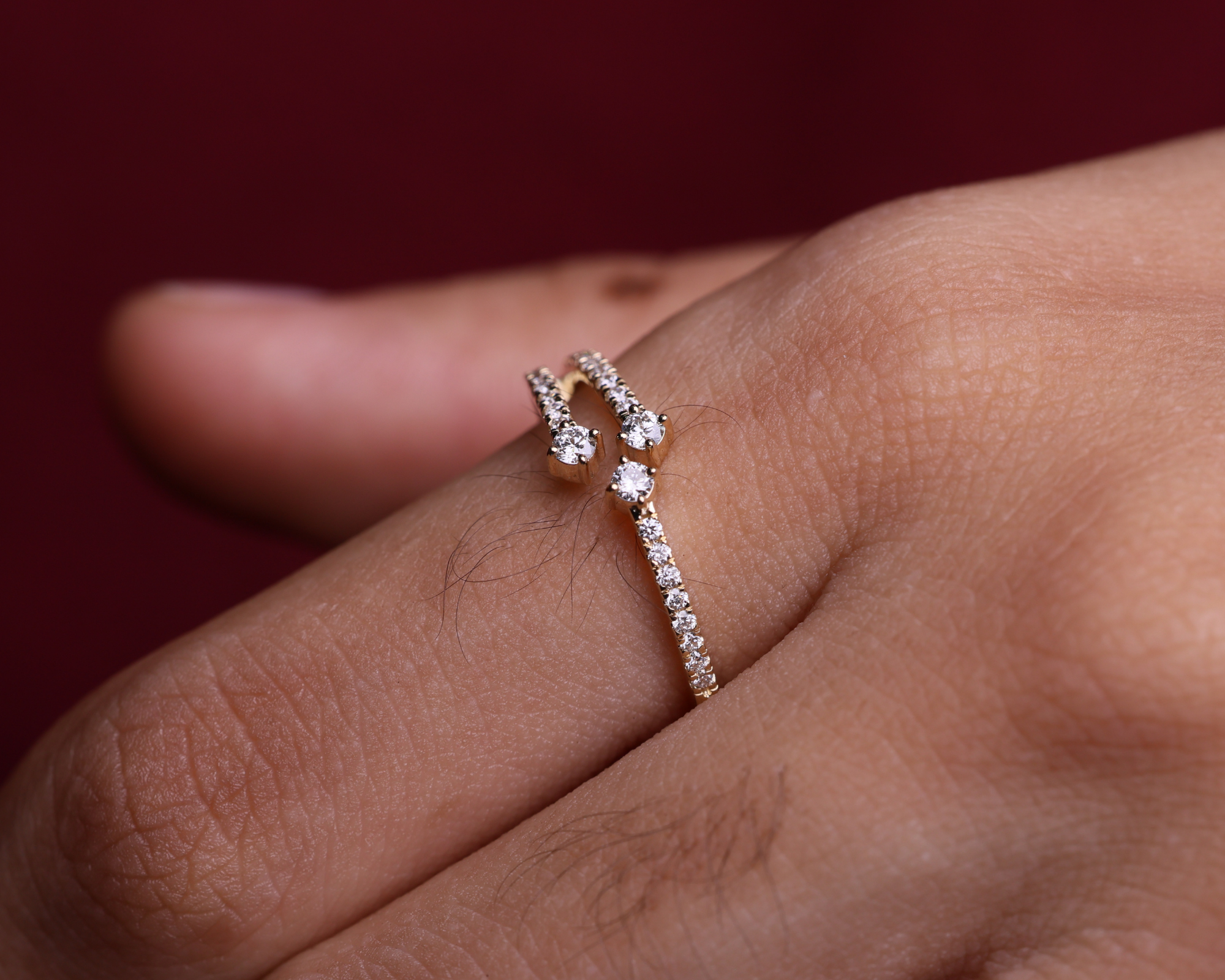 14k Solid Gold Unique Diamond Crossover Ring Band for Women