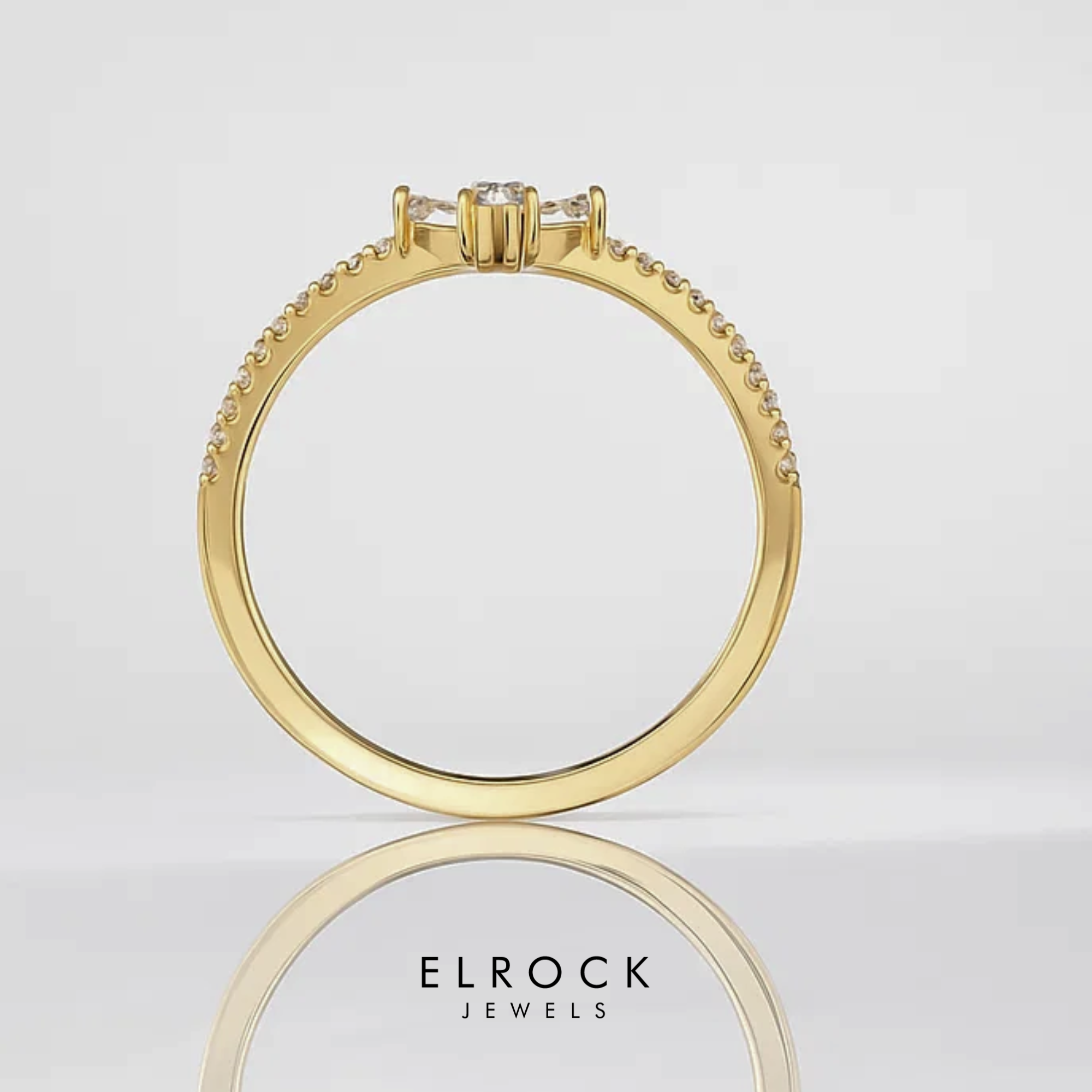 14k Gold Baguette and Round Diamond Bow Ring