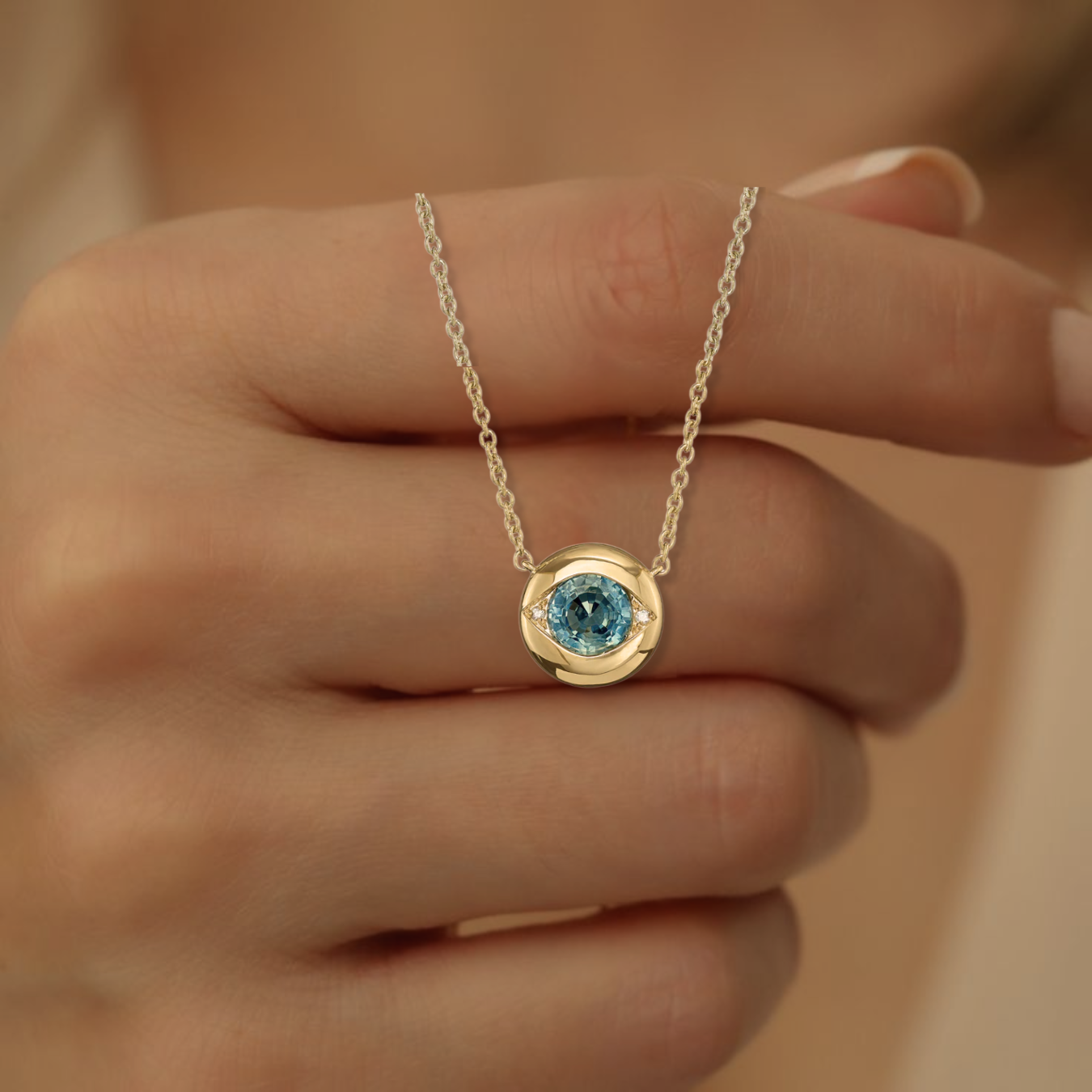 14K Diamond Evil Eye Necklace Sapphire Necklace for Women