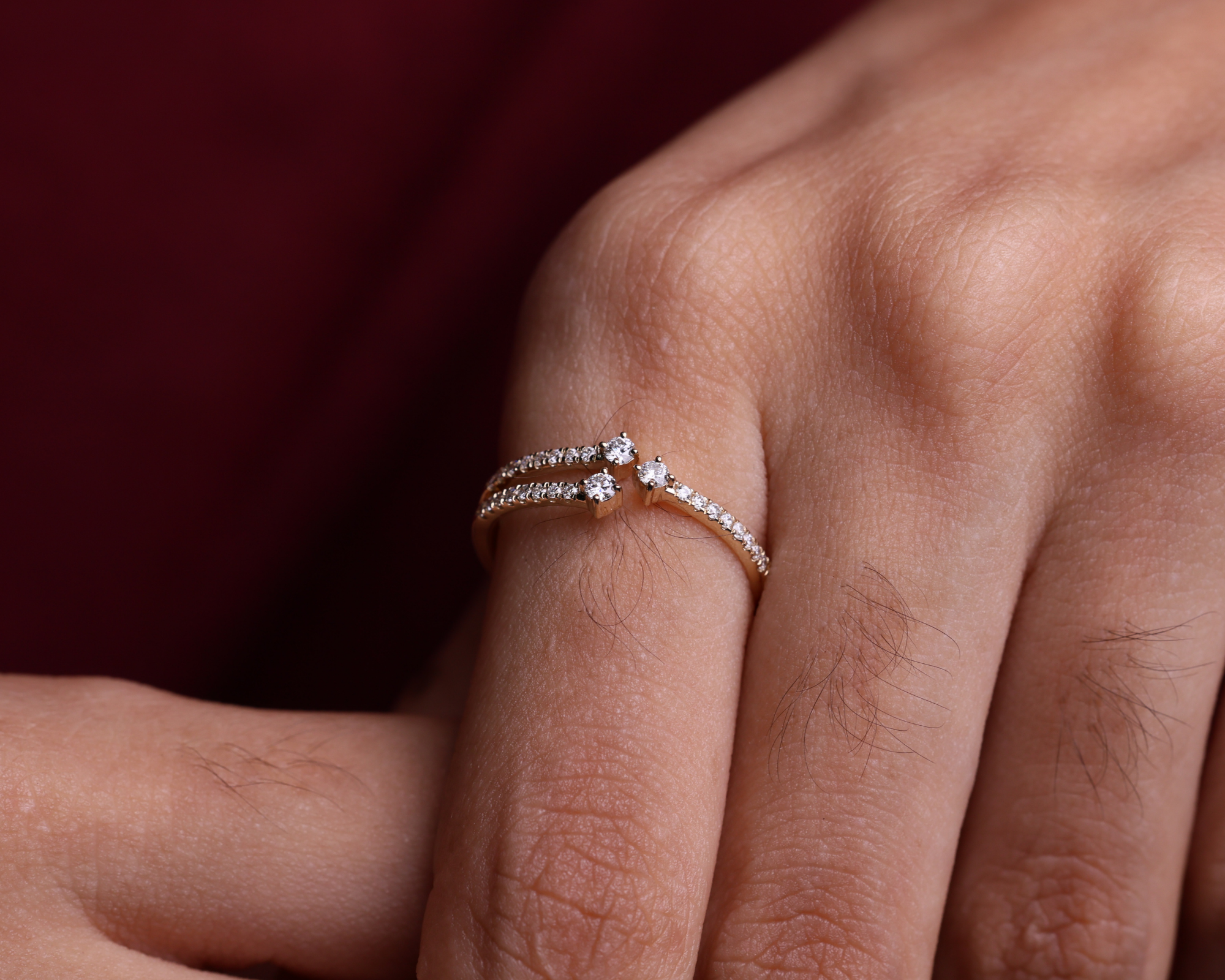 14k Solid Gold Unique Diamond Crossover Ring Band for Women
